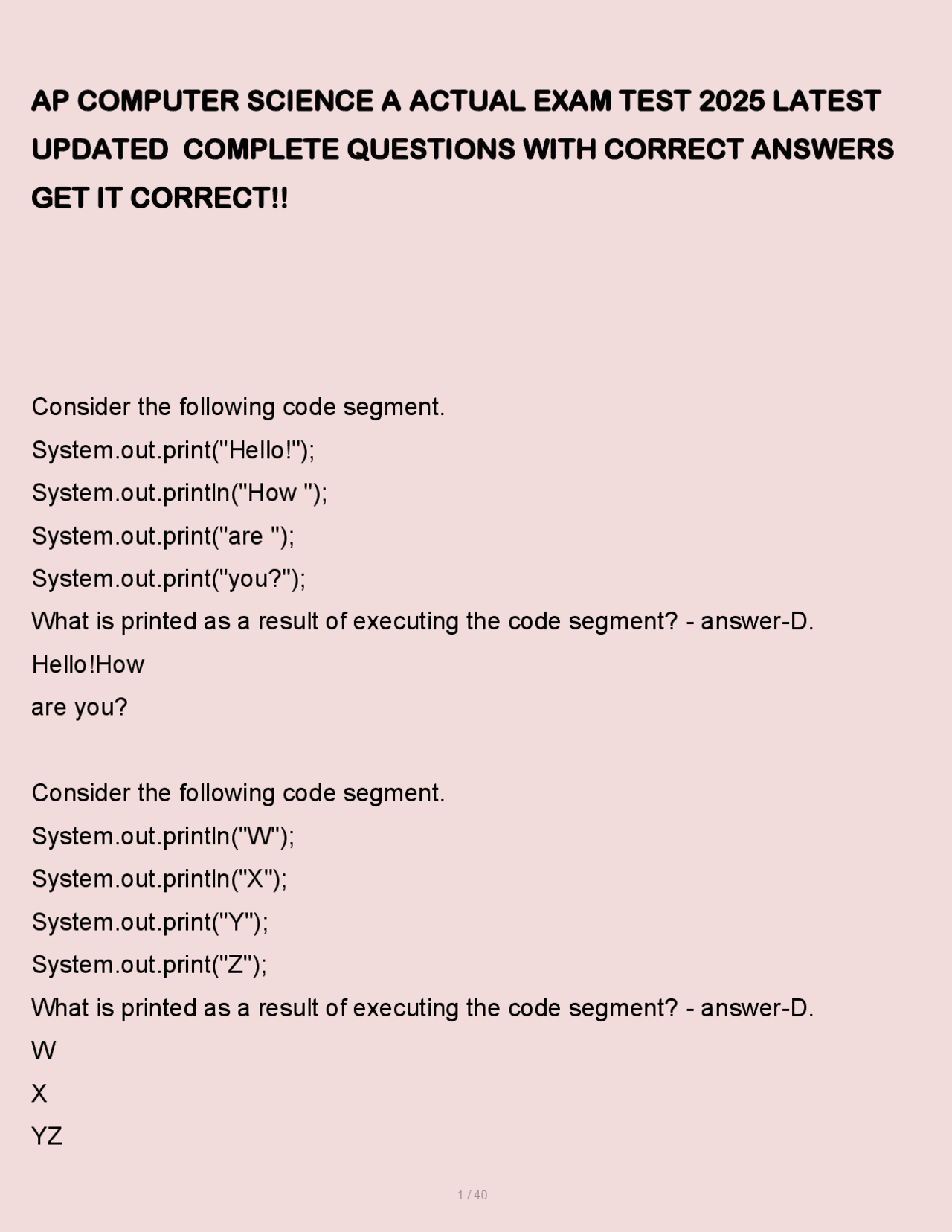 AP Computer Science A Exam Test 2025: Questions and Answers | Exams ...