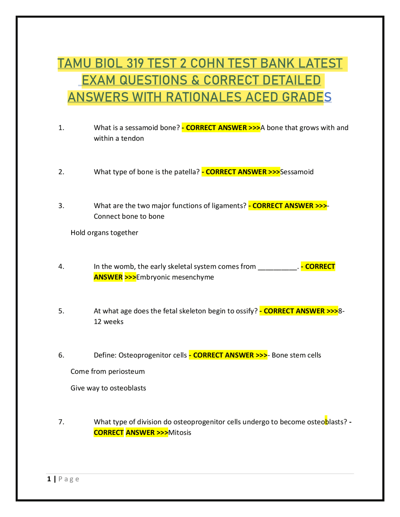 TAMU BIOL 319 TEST 2 COHN TEST BANK LATEST EXAM QUESTIONS & CORRECT ...