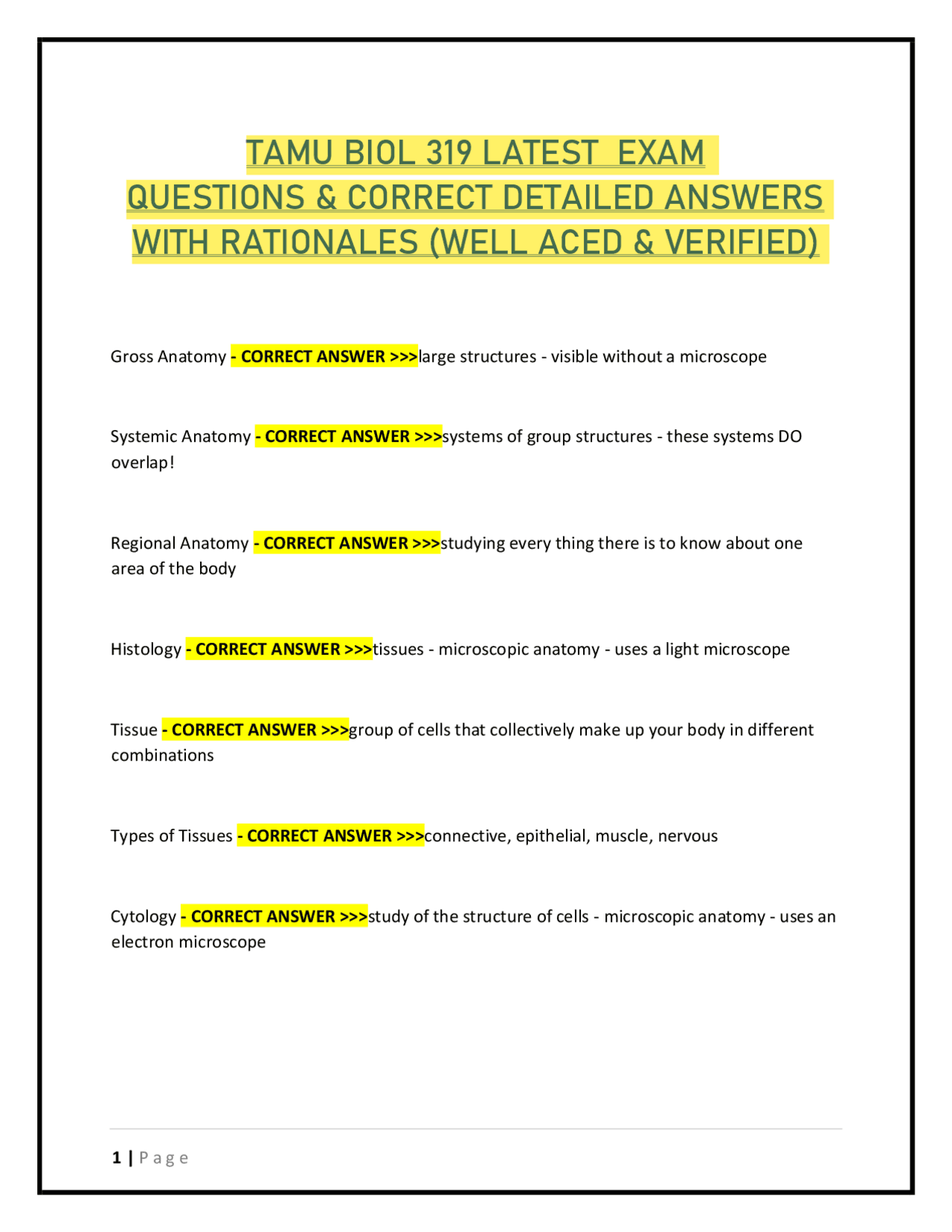 TAMU BIOL 319 LATEST EXAM QUESTIONS & CORRECT DETAILED ANSWERS WITH ...