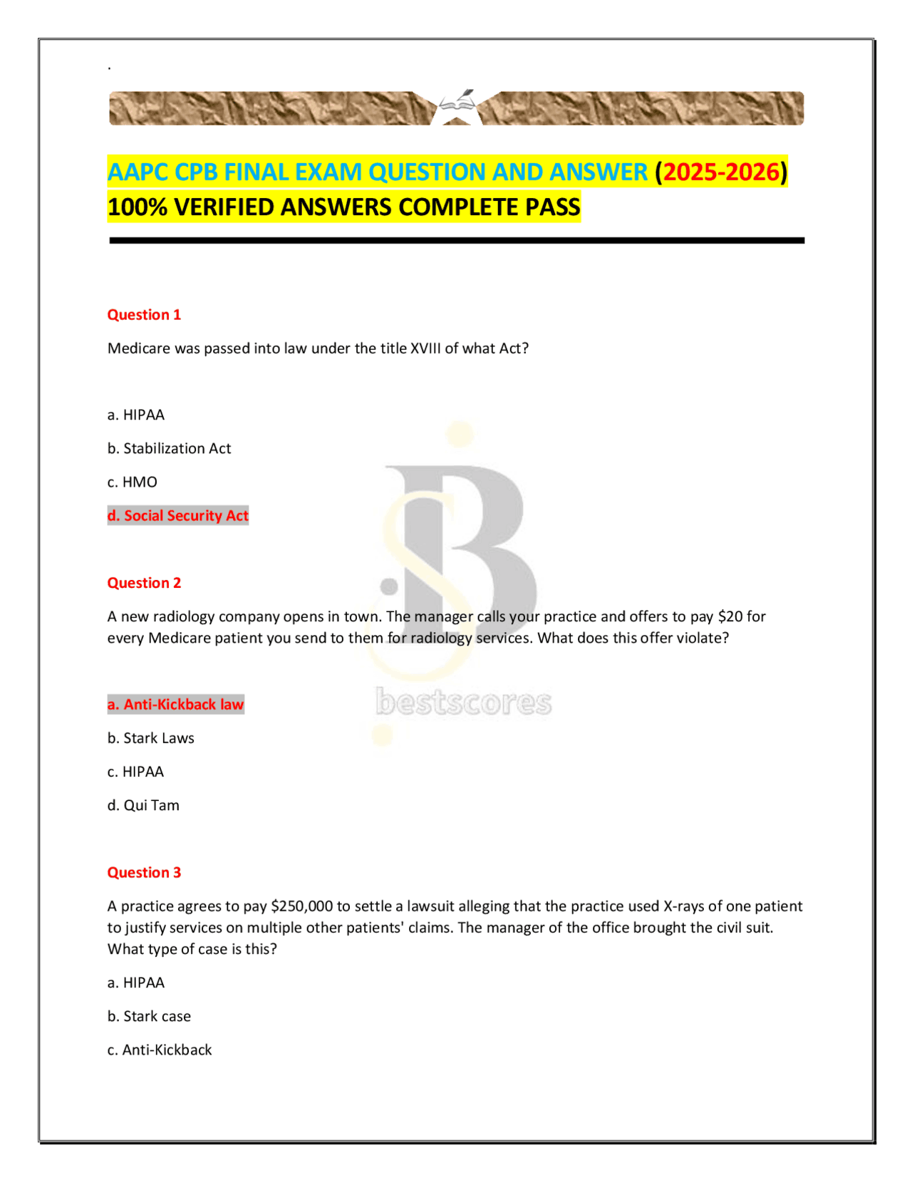 AAPC CPB Final Exam Questions and Answers (2025-2026) | Exams Nursing ...