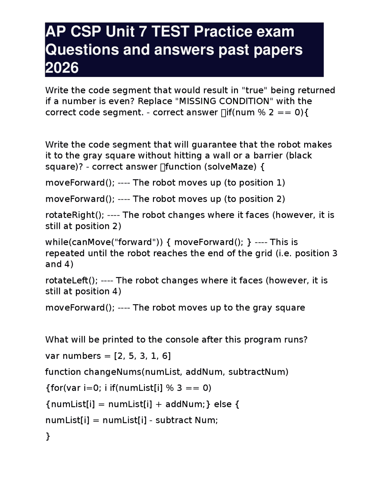 AP CSP Unit 7 Practice Exam: Questions and Answers (2026) | Exams ...
