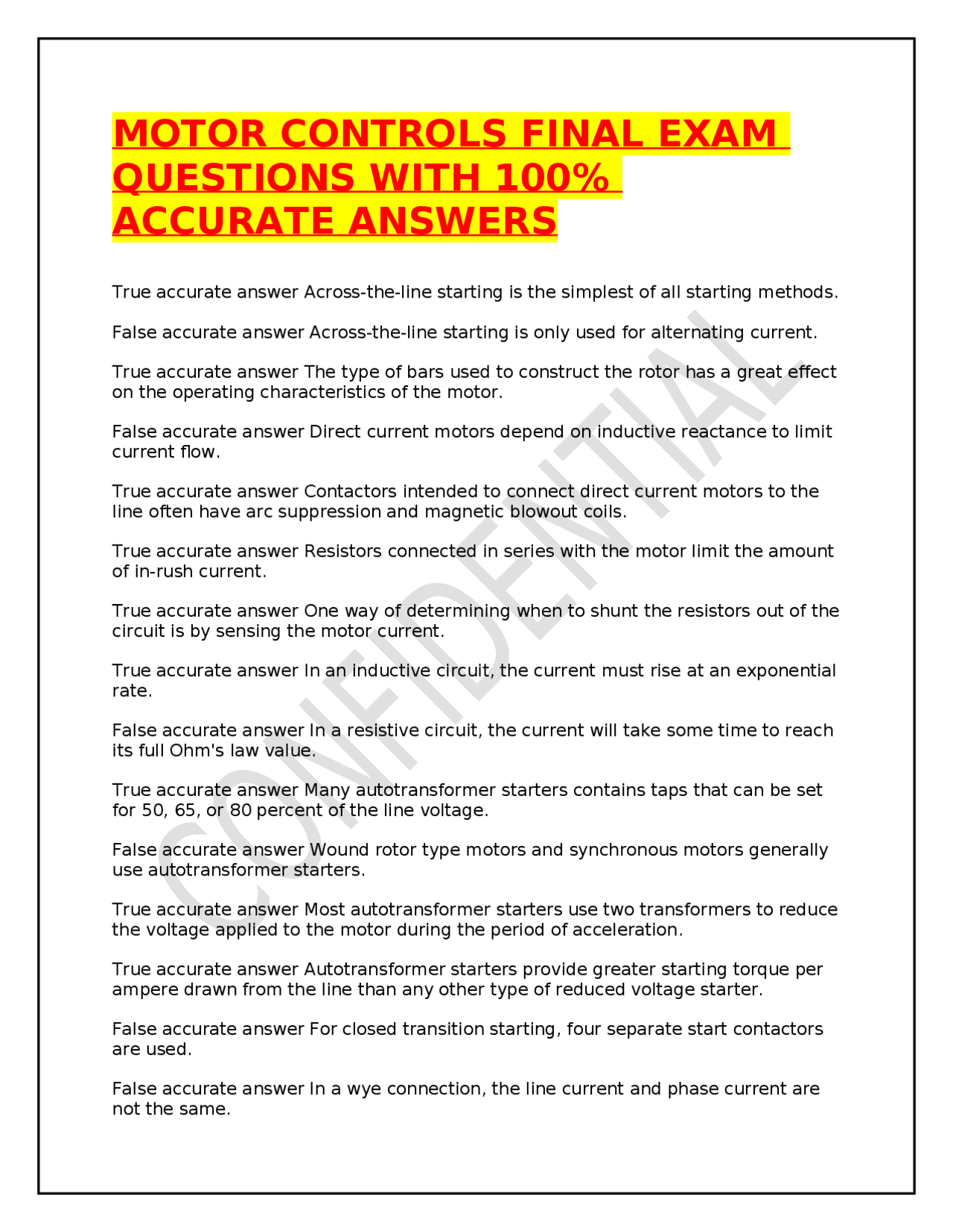 Motor Controls Final Exam Questions and Answers | Exams Public Health ...