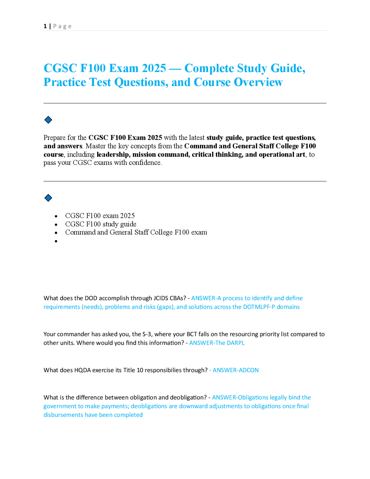 CGSC F100 Exam 2025: Complete Study Guide and Practice Questions ...