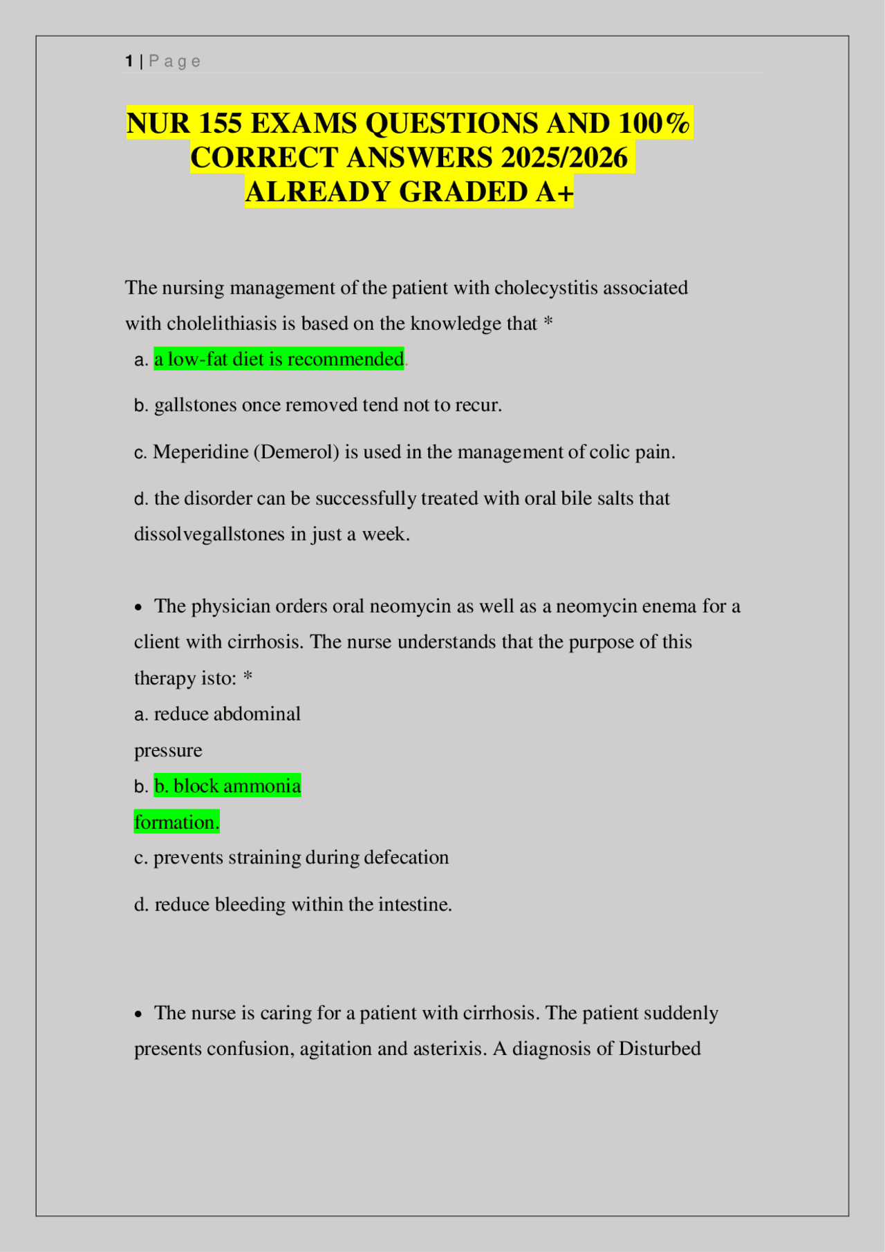 NUR 155 Nursing Exam Questions and Answers 2025/2026 | Exams Nursing ...