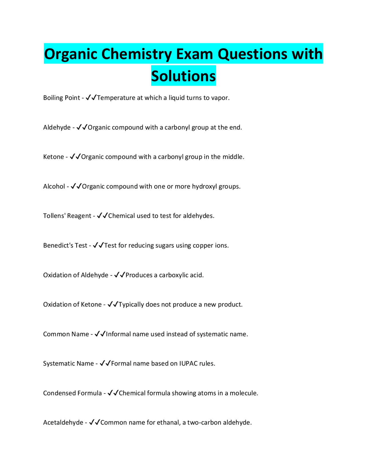 Organic Chemistry Exam Questions and Solutions | Exams Organic ...