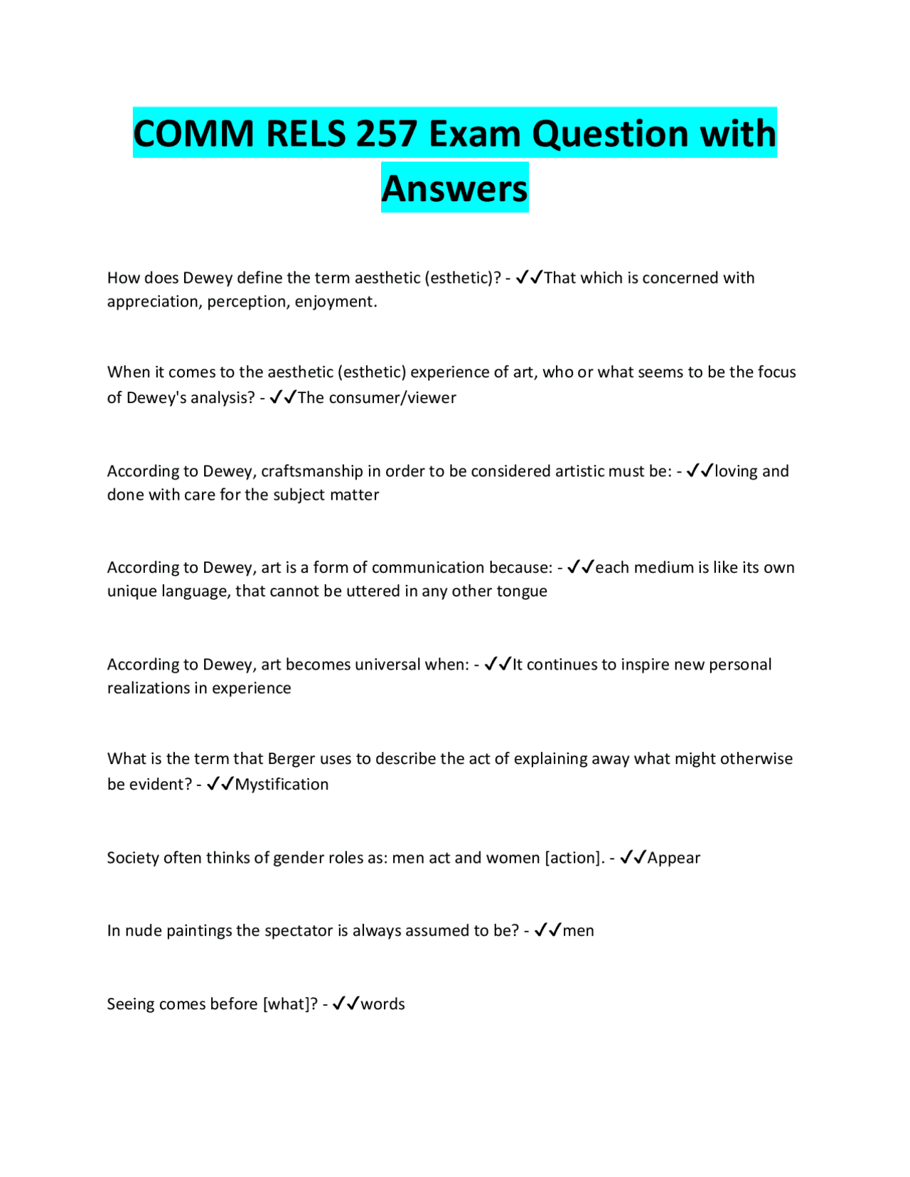 COMM RELS 257 Exam Questions and Answers | Exams Nursing | Docsity