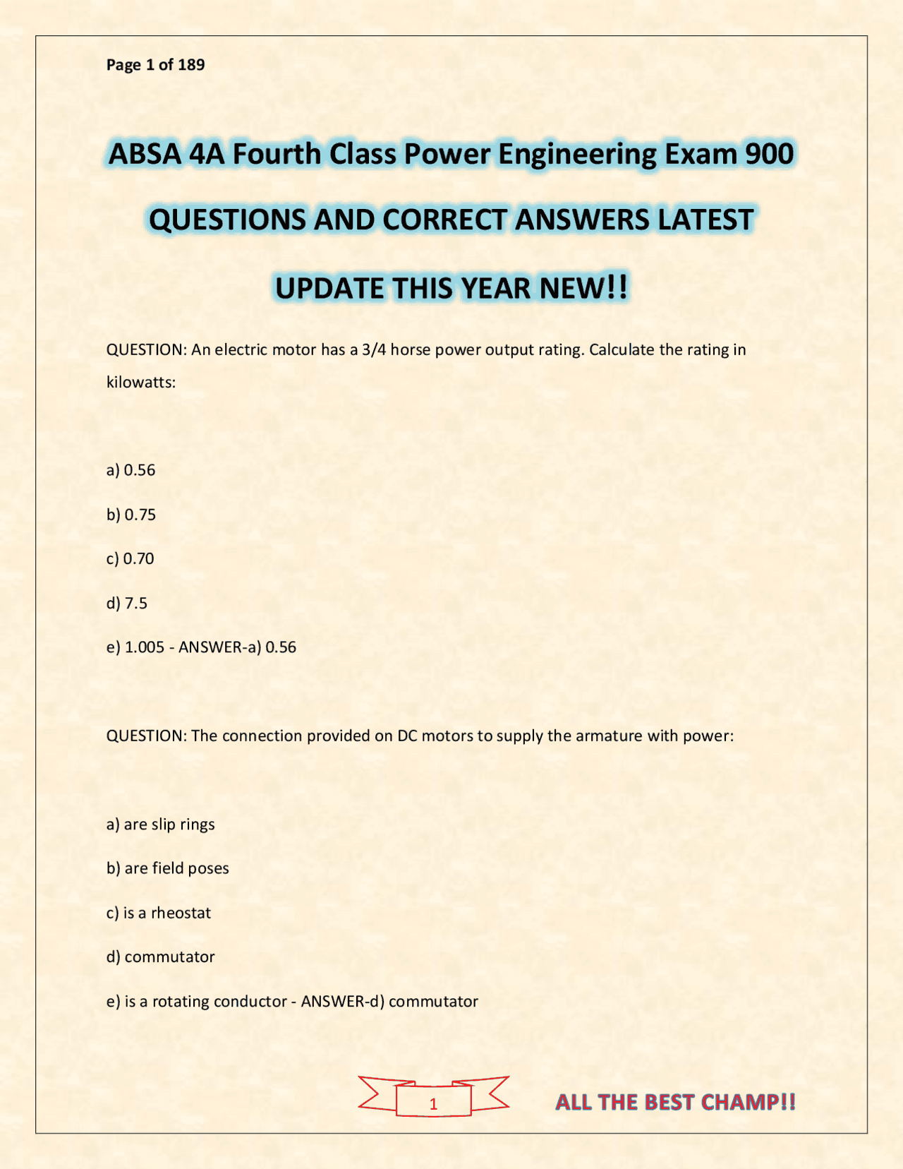 ABSA 4A Fourth Class Power Engineering Exam 900 QUESTIONS AND CORRECT ...