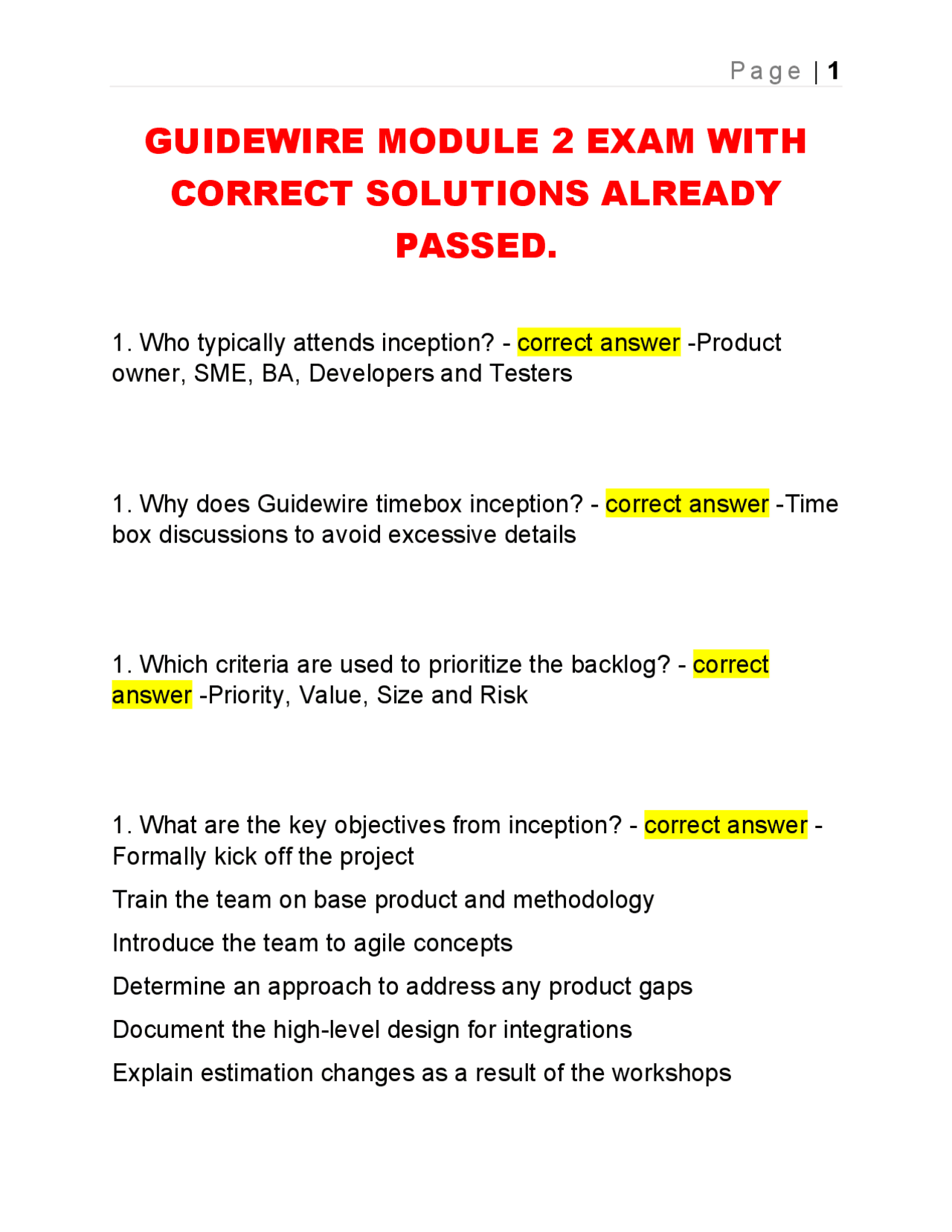 Guidewire Module 2 Exam Questions and Answers | Exams Advanced ...