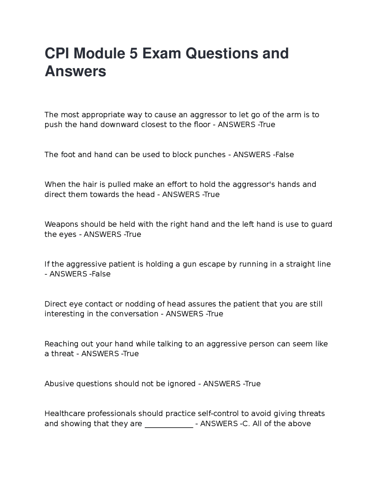 CPI Module 5 Exam: Questions and Answers for Healthcare Professionals ...