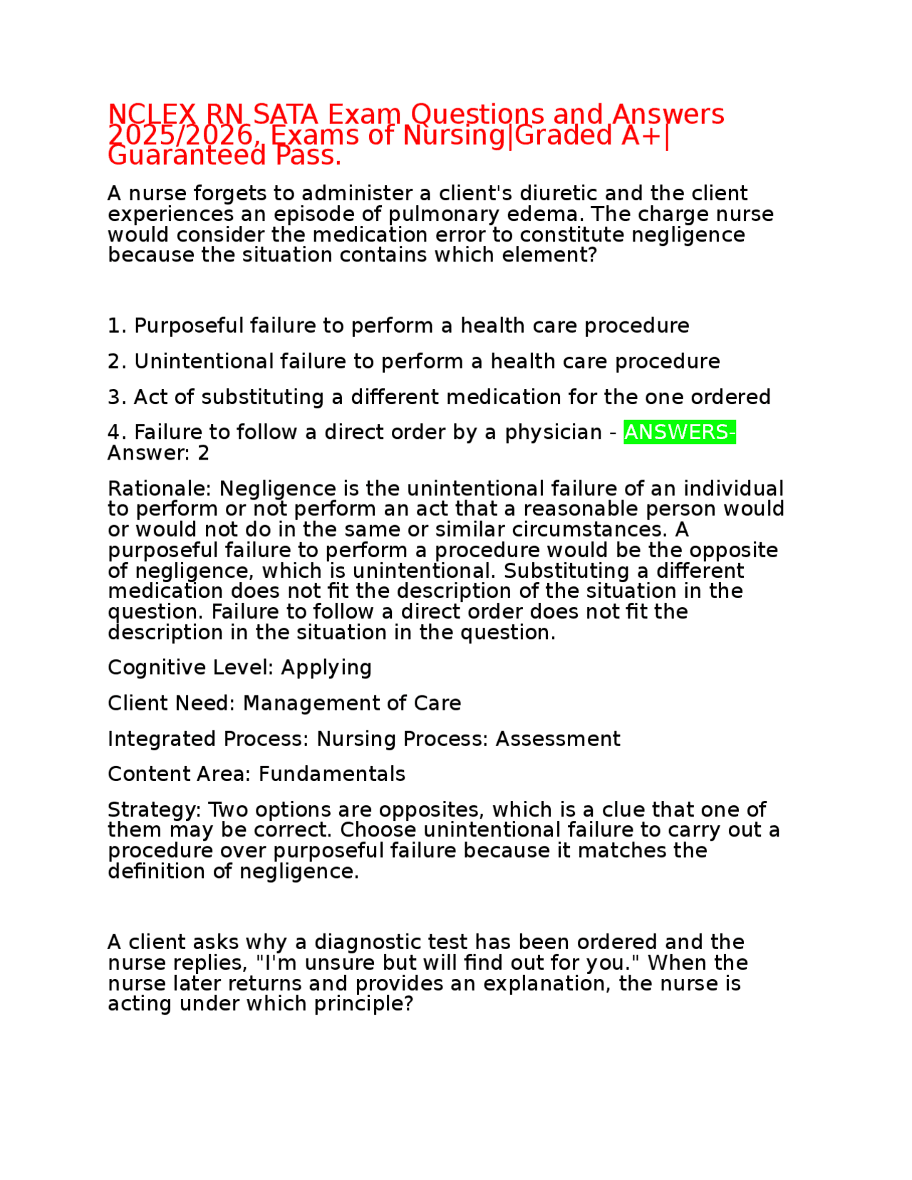 Rn Test Questions NCLEX RN Exam Questions and Answers: Nursing Fundamentals | Exams ...