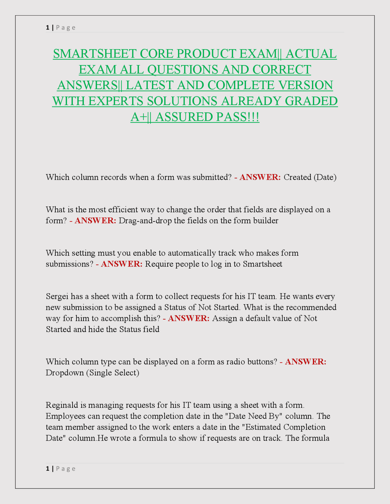 SMARTSHEET EXAMALLQUESTIONSANDCORRECT ANSWERS2025-2026 | Exams Project ...