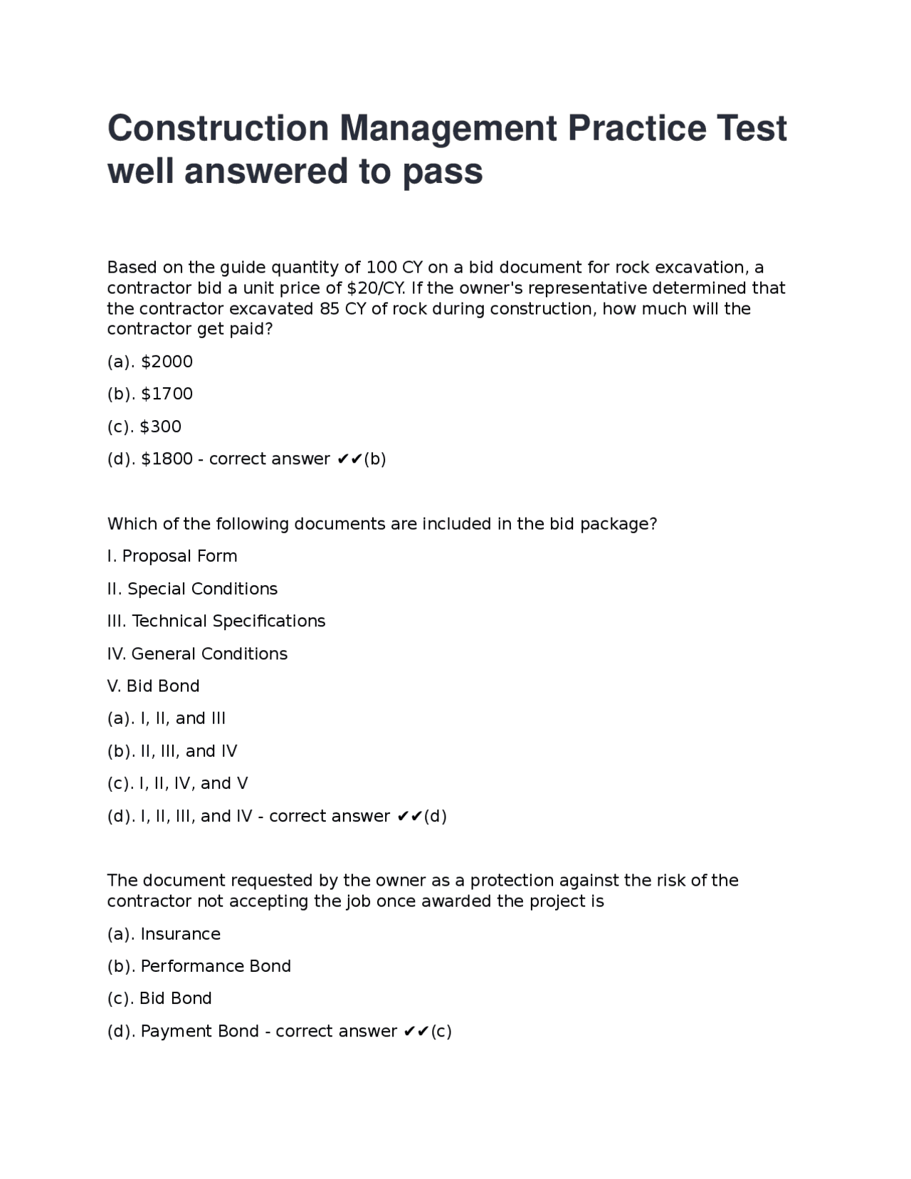 Construction Management Practice Test Questions and Answers | Exams ...