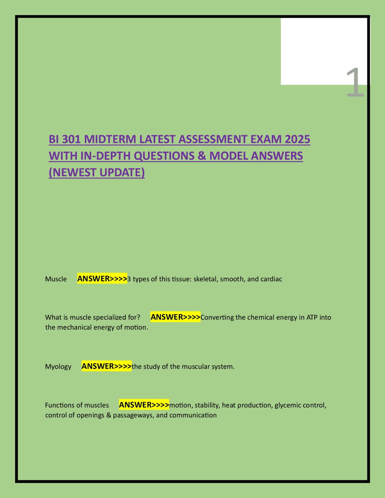 BI 301 MIDTERM LATEST ASSESSMENT EXAM 2025 WITH IN-DEPTH QUESTIONS ...