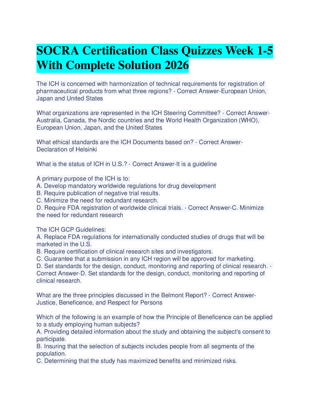 SOCRA Certification Exam Quizzes with Complete Solutions | Exams ...
