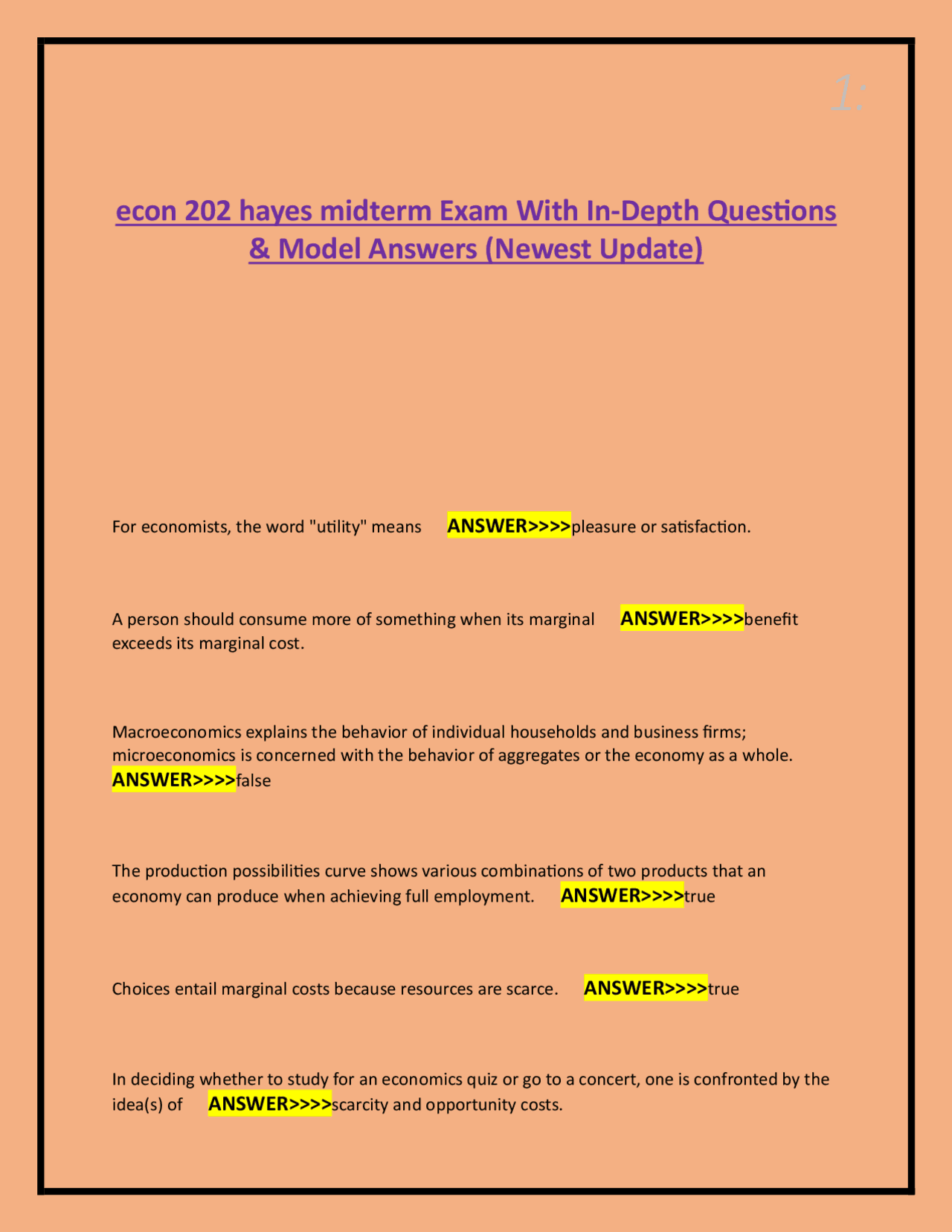 econ 202 hayes midterm Exam With In-Depth Questions & Model Answers ...