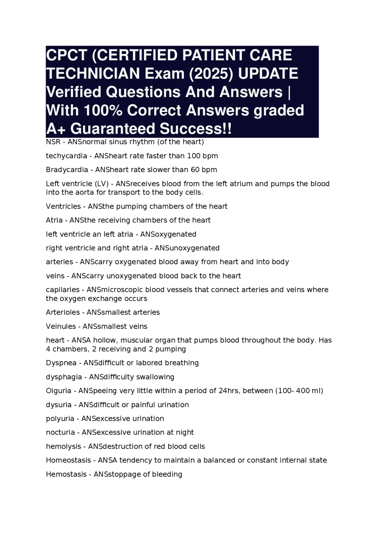 CPCT Exam (2025) Review: Key Concepts and Verified Q&A for Patient Care ...