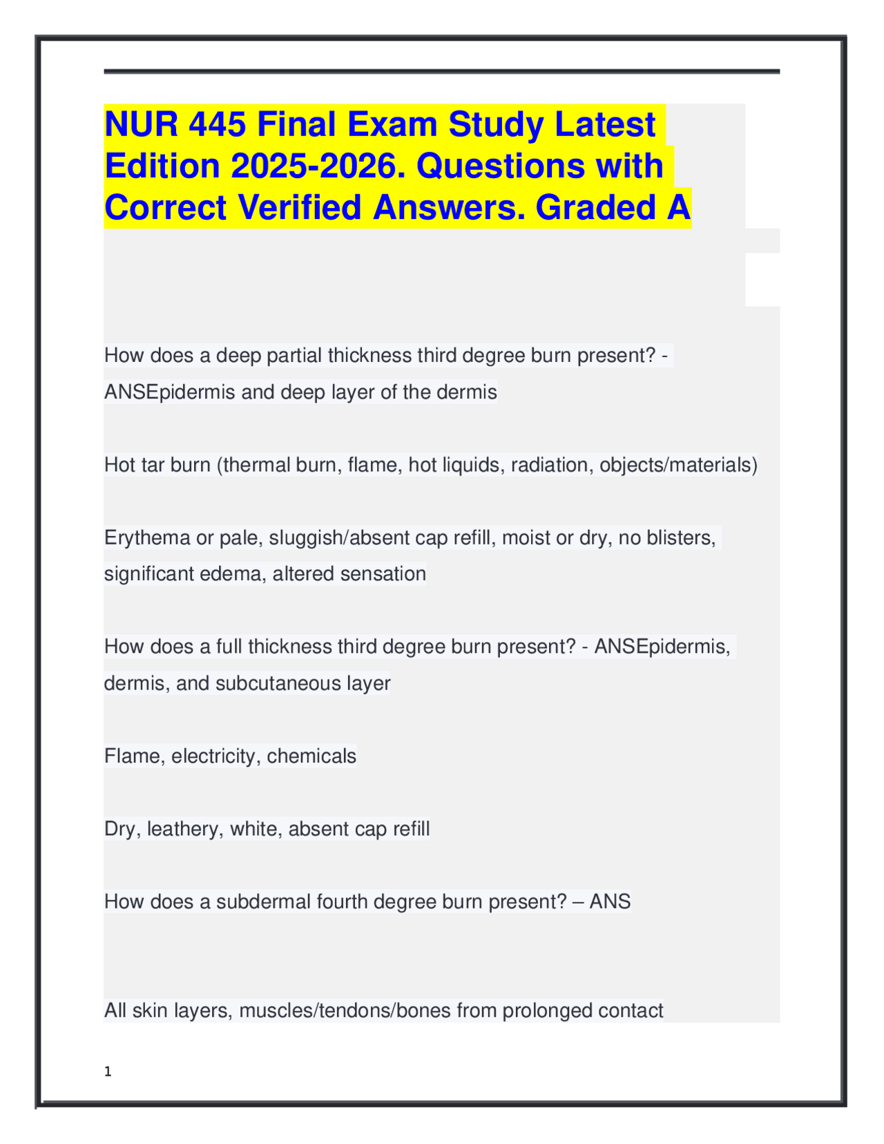 NUR 445 Final Exam Study Latest Edition 2025-2026. Questions & Correct ...