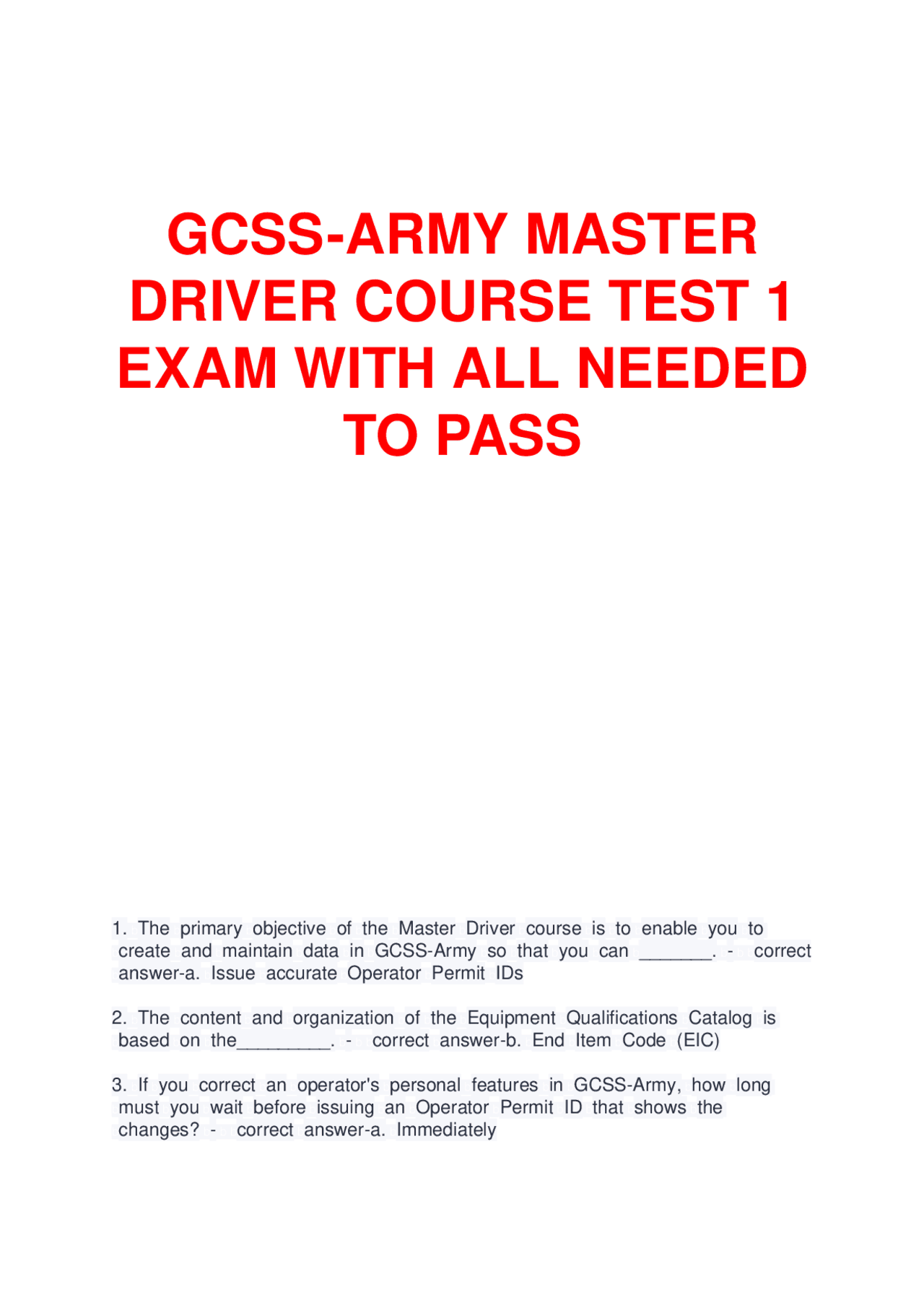 GCSS-Army Master Driver Course Test 1 Exam | Exams Advanced Education ...