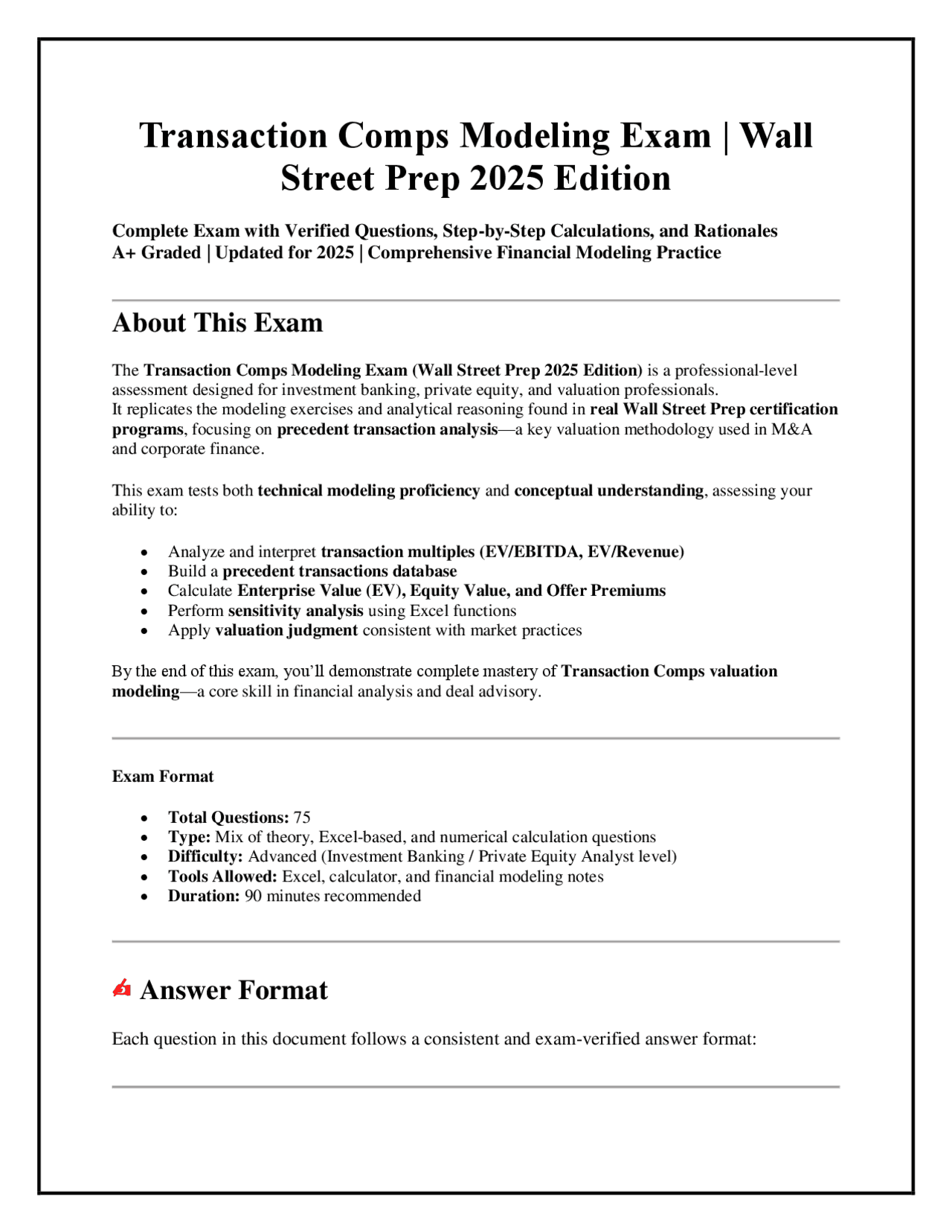 Transaction Comps Modeling Exam | Wall Street Prep 2025 Edition ...
