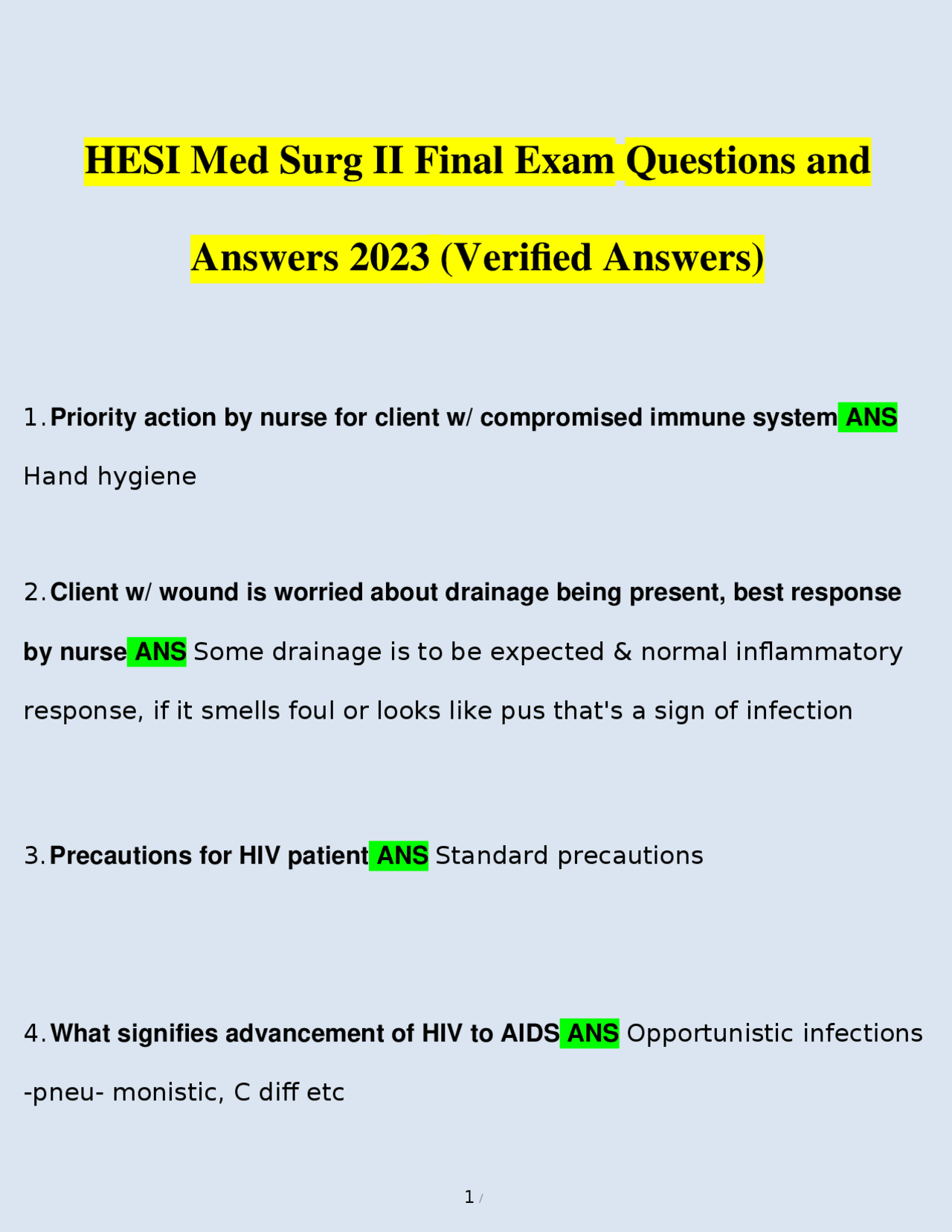 HESI Med Surg II Final Exam Questions and Answers 2023 (Verified Answers) | Elsevier HESI ...