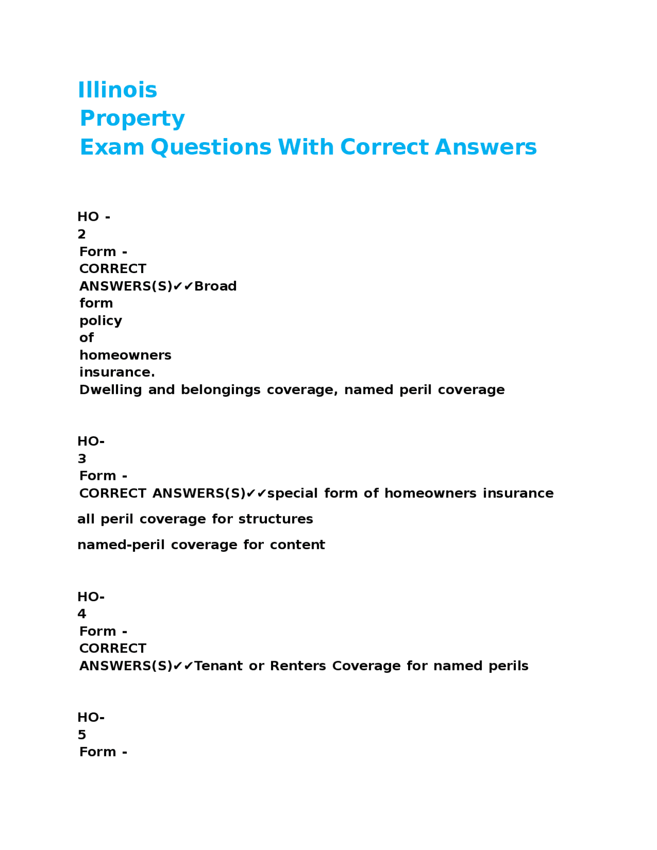 Property Insurance Exam Questions and Answers: HO and DP Forms | Exams ...