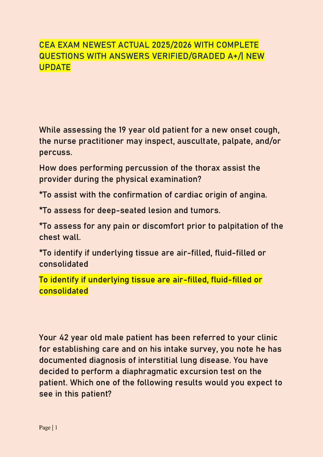 CEA EXAM NEWEST ACTUAL 2025/2026 WITH COMPLETE QUESTIONS WITH ANSWERS ...