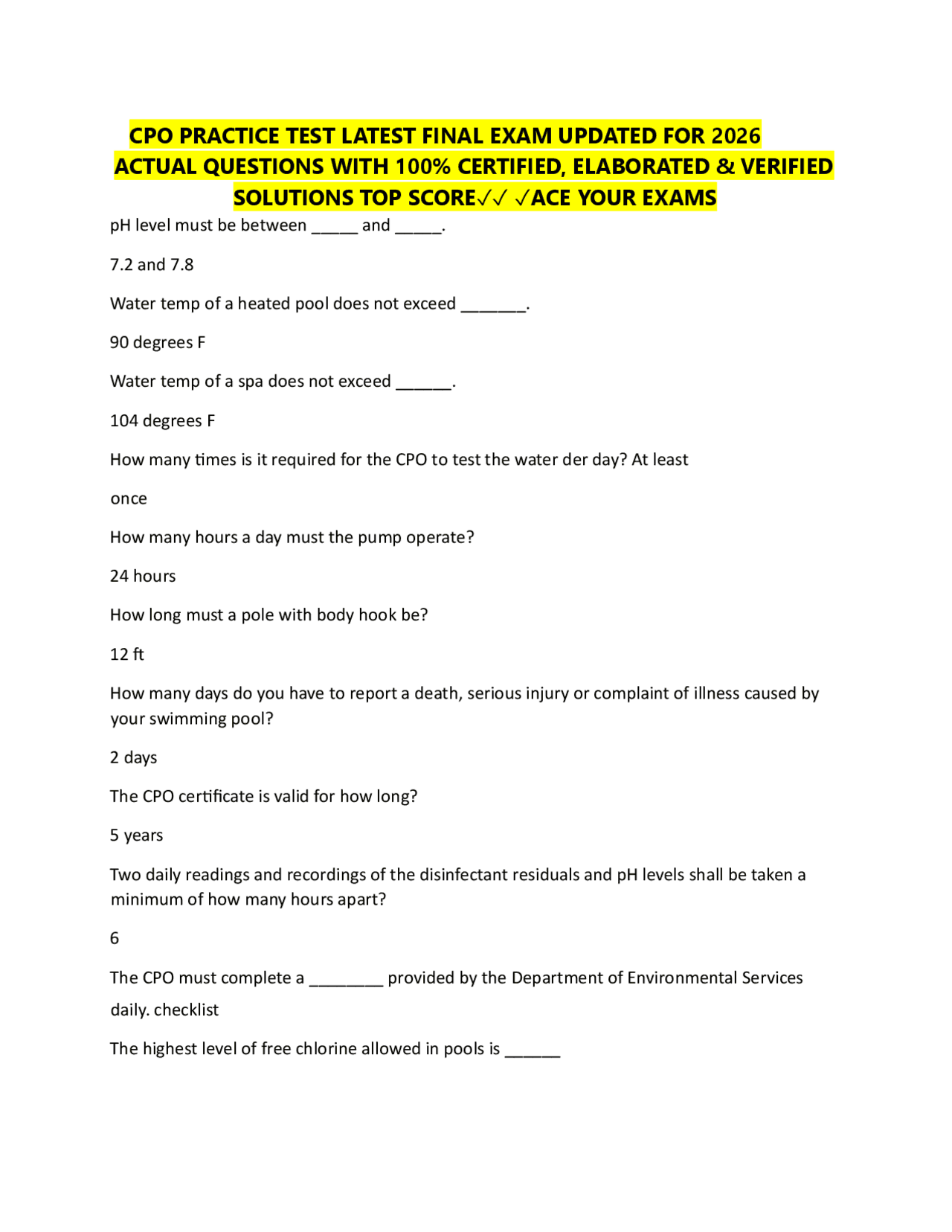 CPO Practice Test 2026: Certified Pool Operator Exam Questions and ...