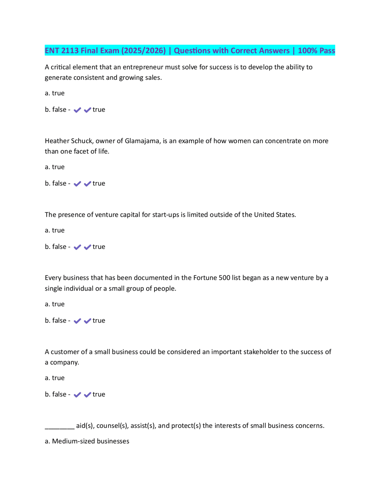 ENT 2113 Final Exam Questions and Answers (2025/2026) | Exams Business ...