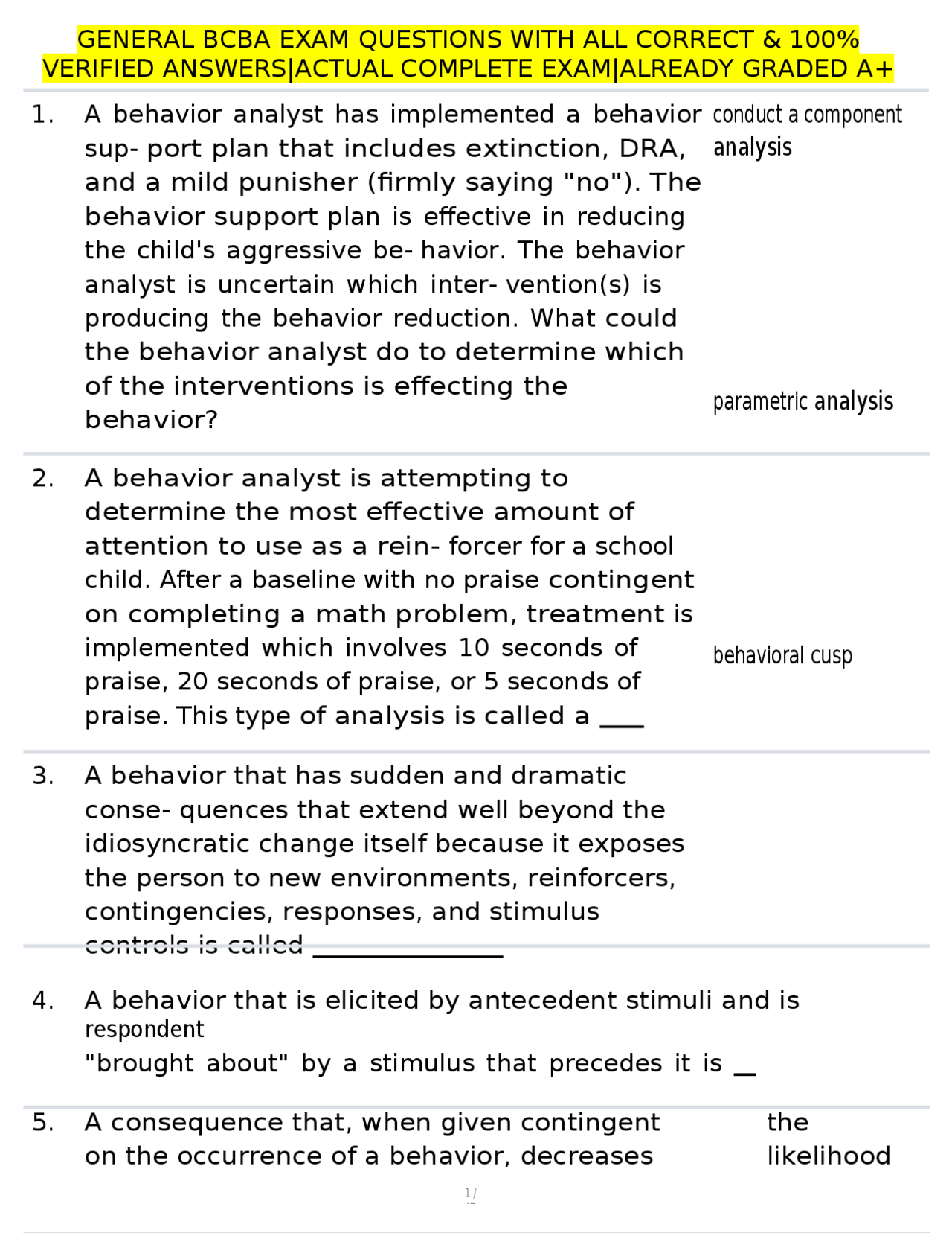 BCBA Exam Questions with Verified Answers | Exams Behavioural Science ...