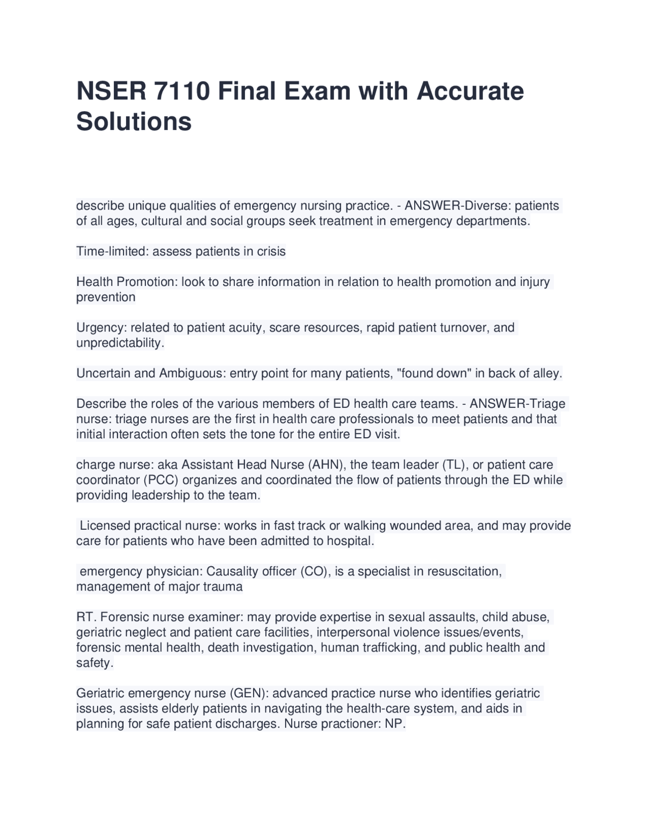 Emergency Nursing Final Exam Review: Key Concepts and Solutions | Exams ...