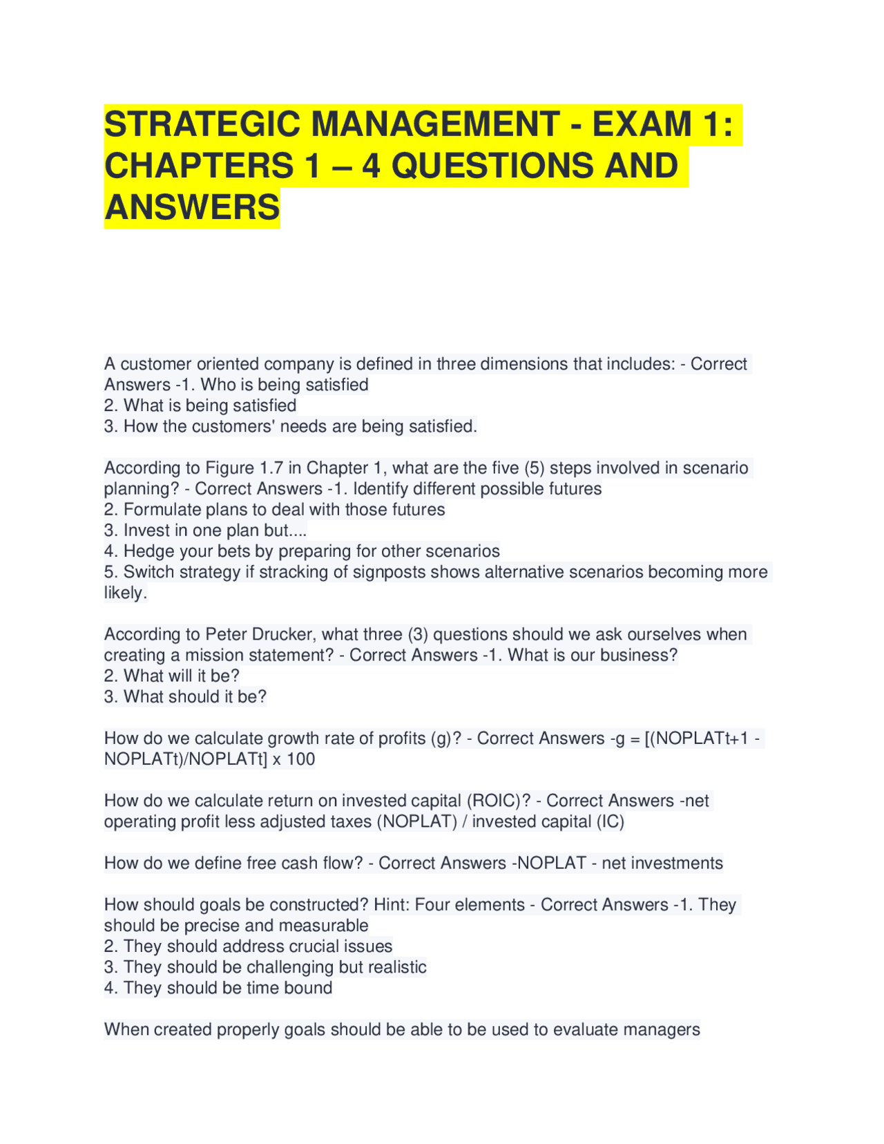 Strategic Management Exam 1: Questions and Answers | Exams Advanced ...