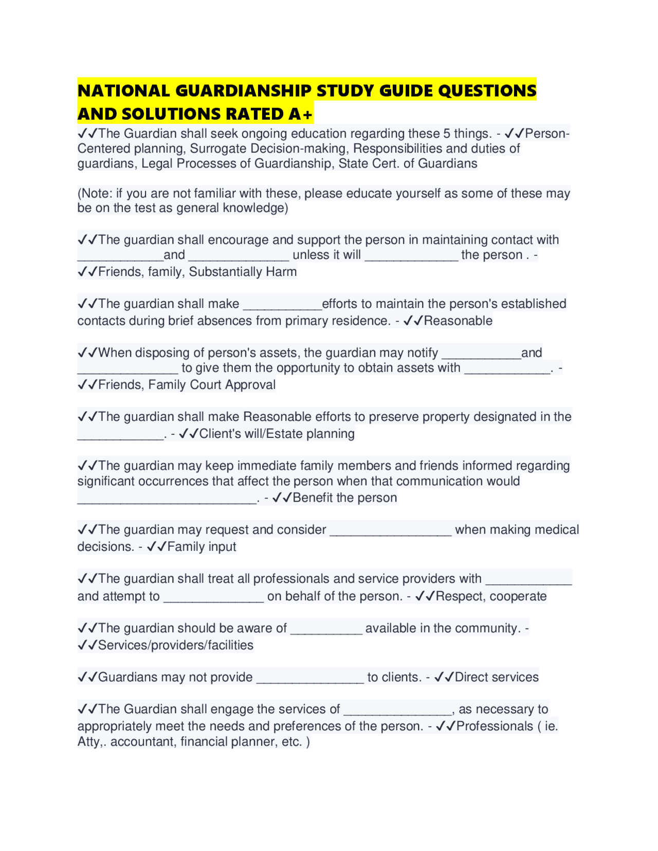 Guardian Study National Guardianship Study Guide: Questions and Solutions | Exams ...