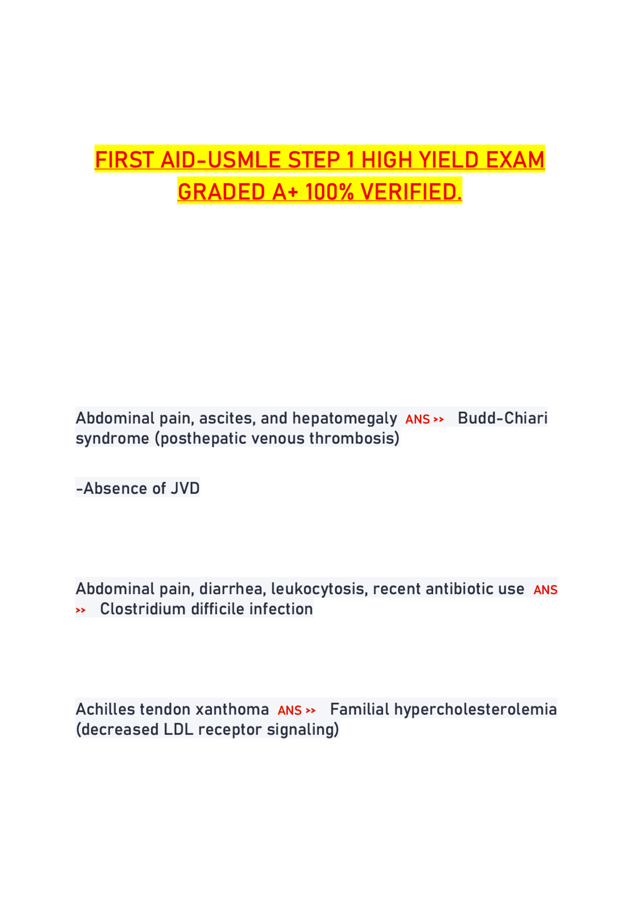 First Aid – USMLE Step 1 High-Yield Exam Questions and Answers (A+ ...