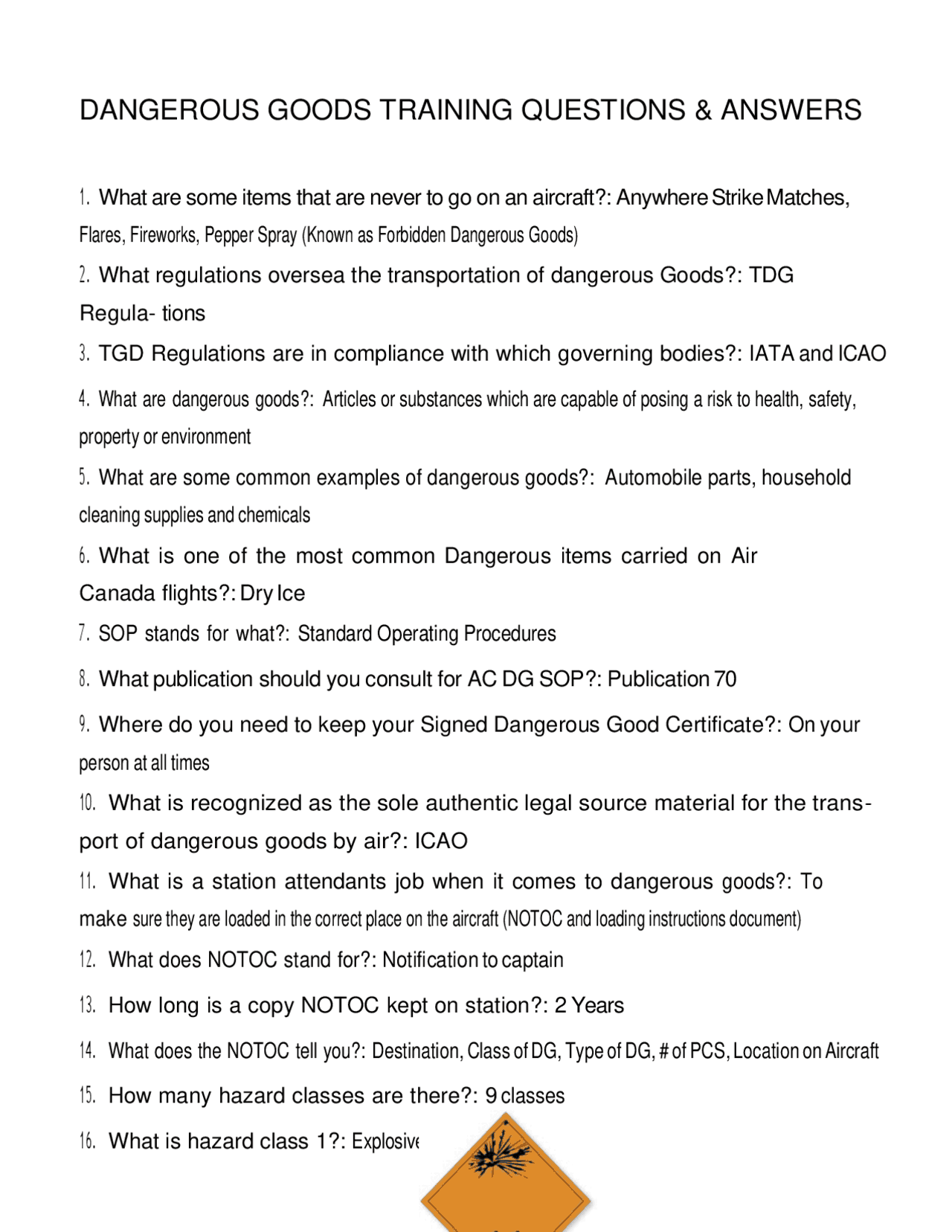 Dangerous Goods Training: Questions and Answers | Exams Social