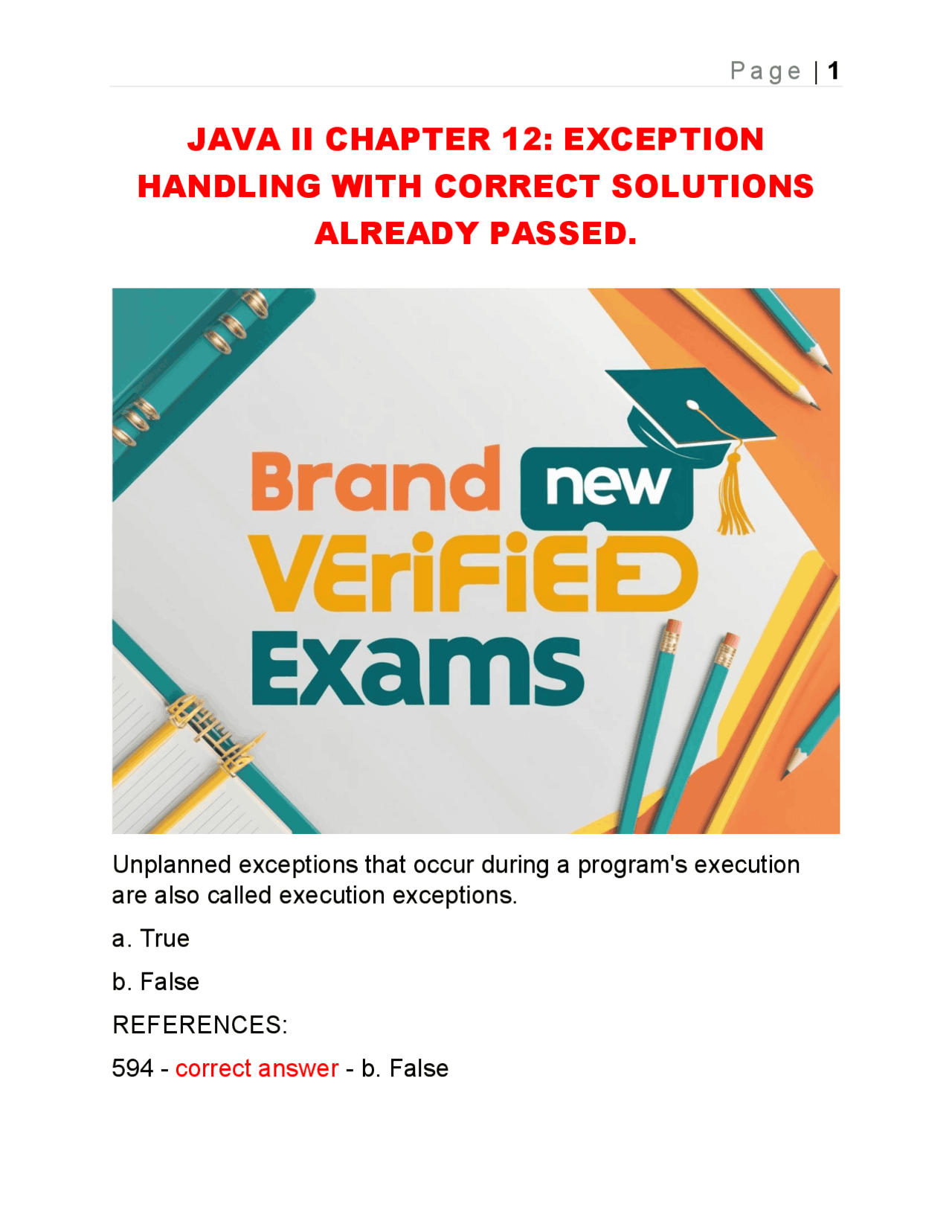 JAVA II CHAPTER 12: EXCEPTION HANDLING WITH CORRECT SOLUTIONS ALREADY ...