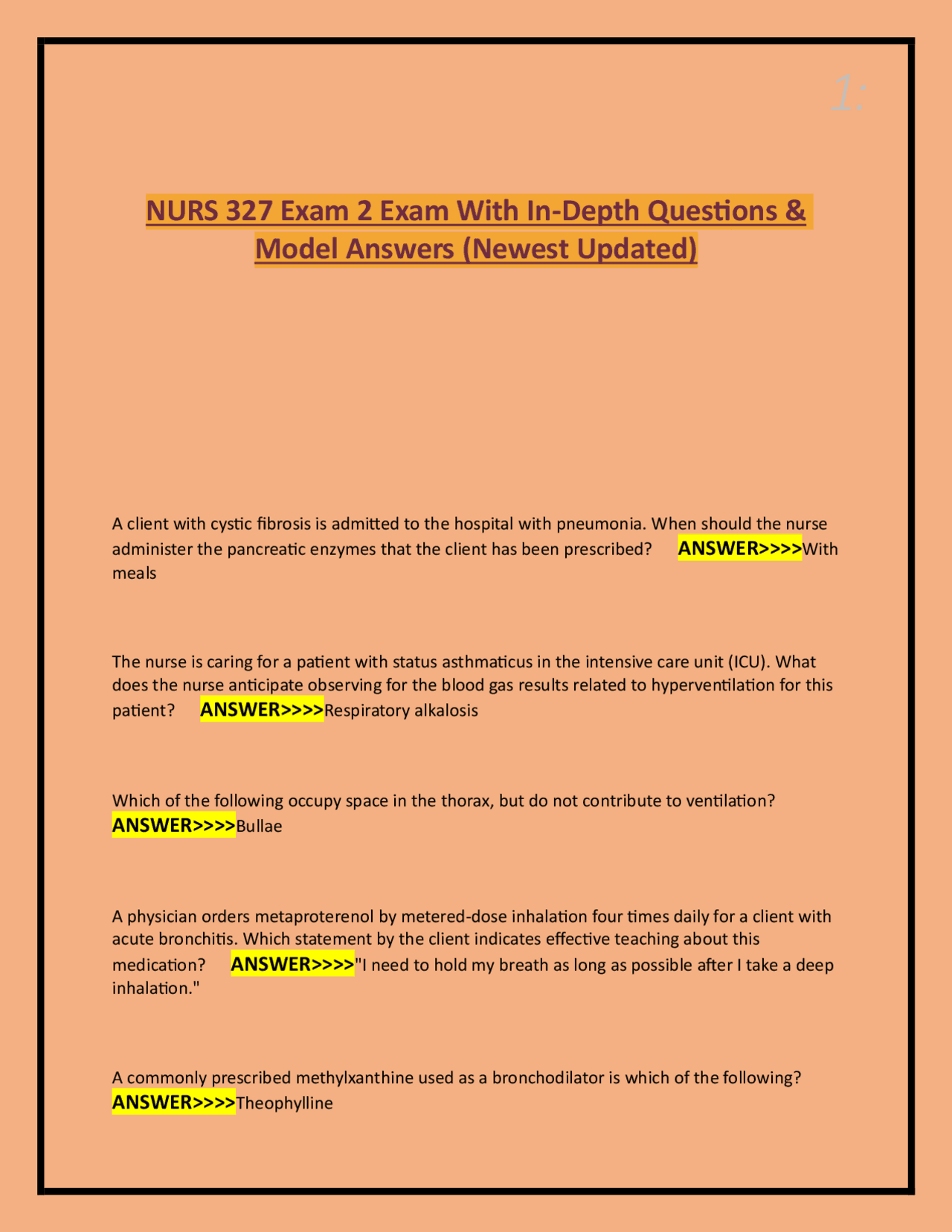 NURS 327 Exam 2 Exam With In-Depth Questions & Model Answers (Newest ...