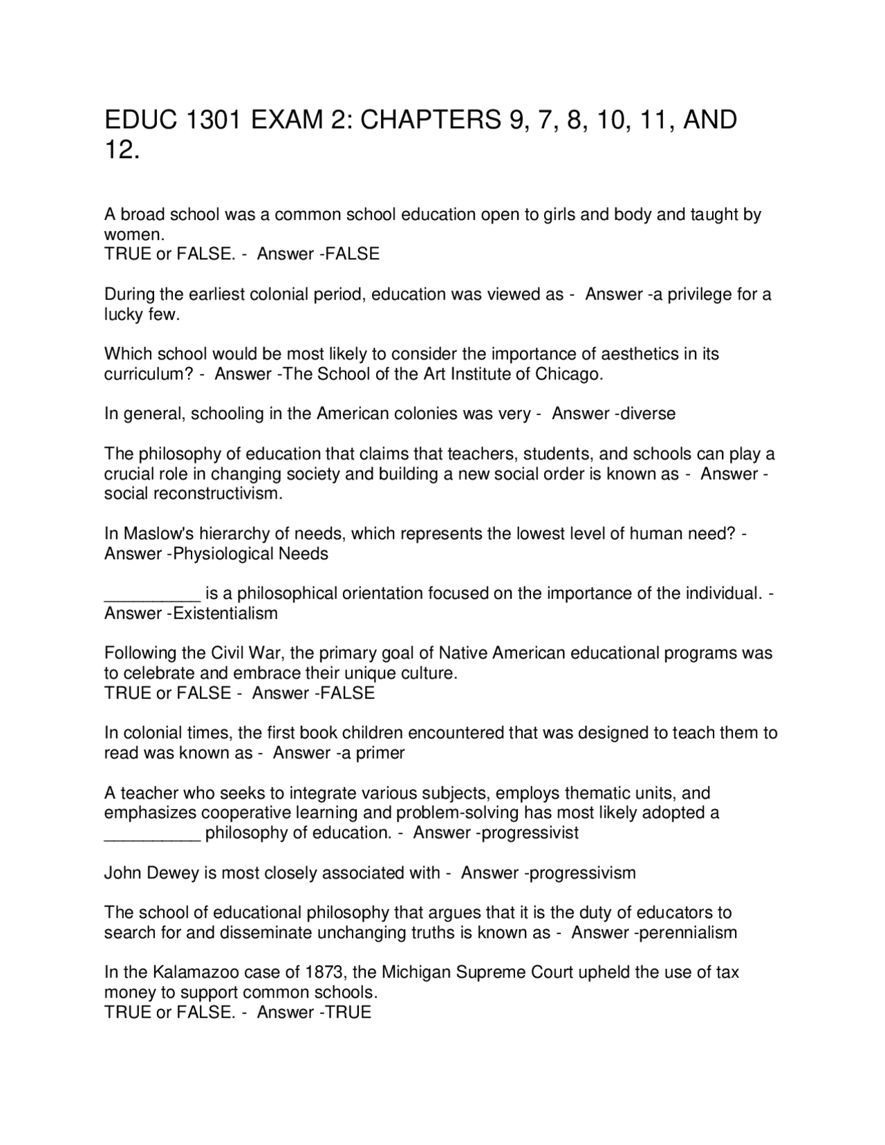 EDUC 1301 EXAM 2 CHAPTERS 9, 7, 8, 10, 11, AND 12 | Exams Social ...