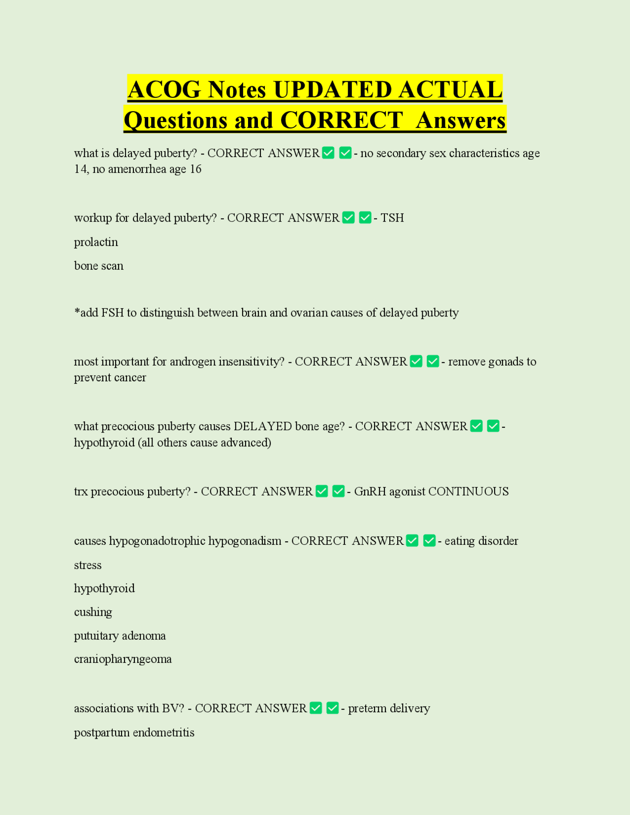 ACOG Guidelines: Questions and Answers for Medical Students | Exams ...