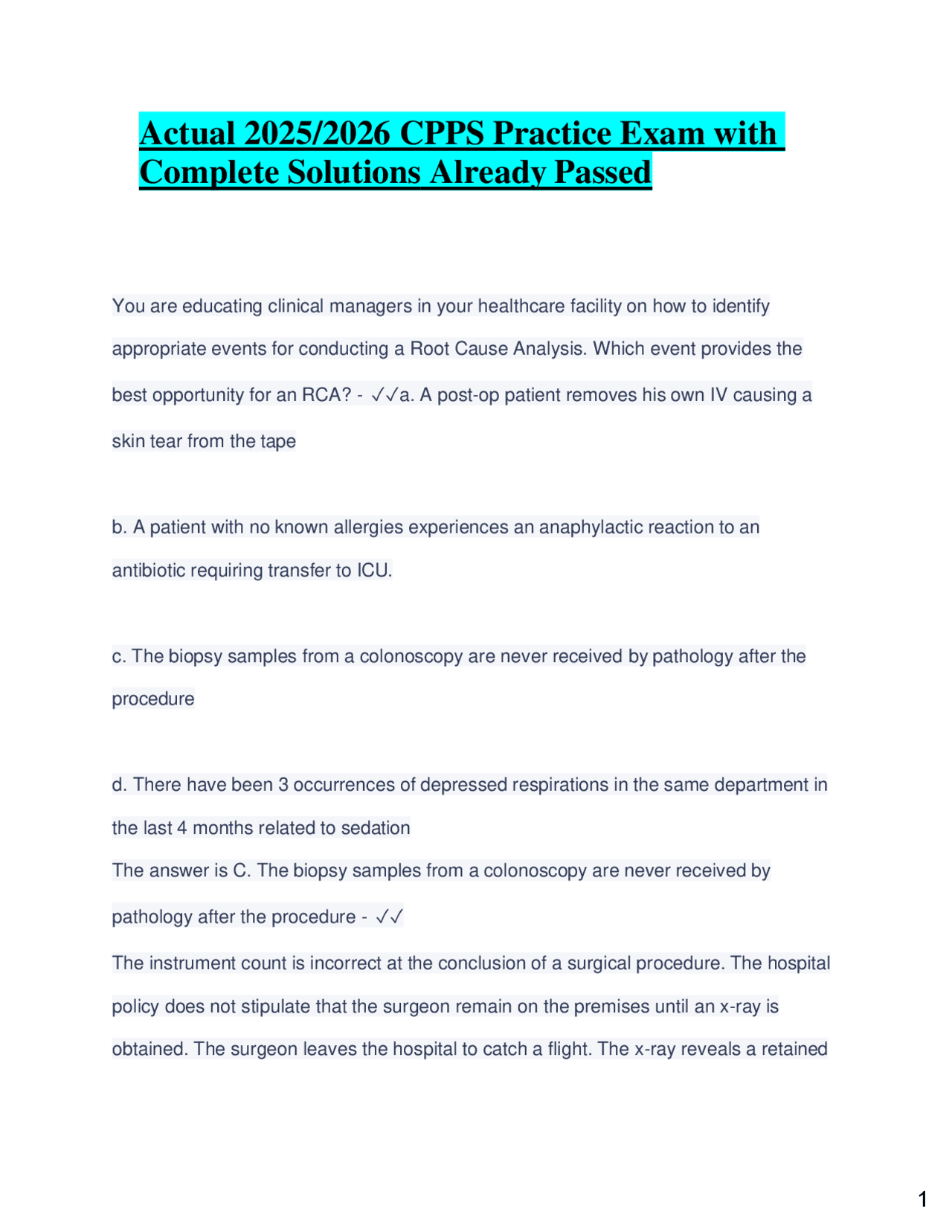 CPPS Practice Exam 2025/2026 with Complete Solutions | Exams Nursing ...