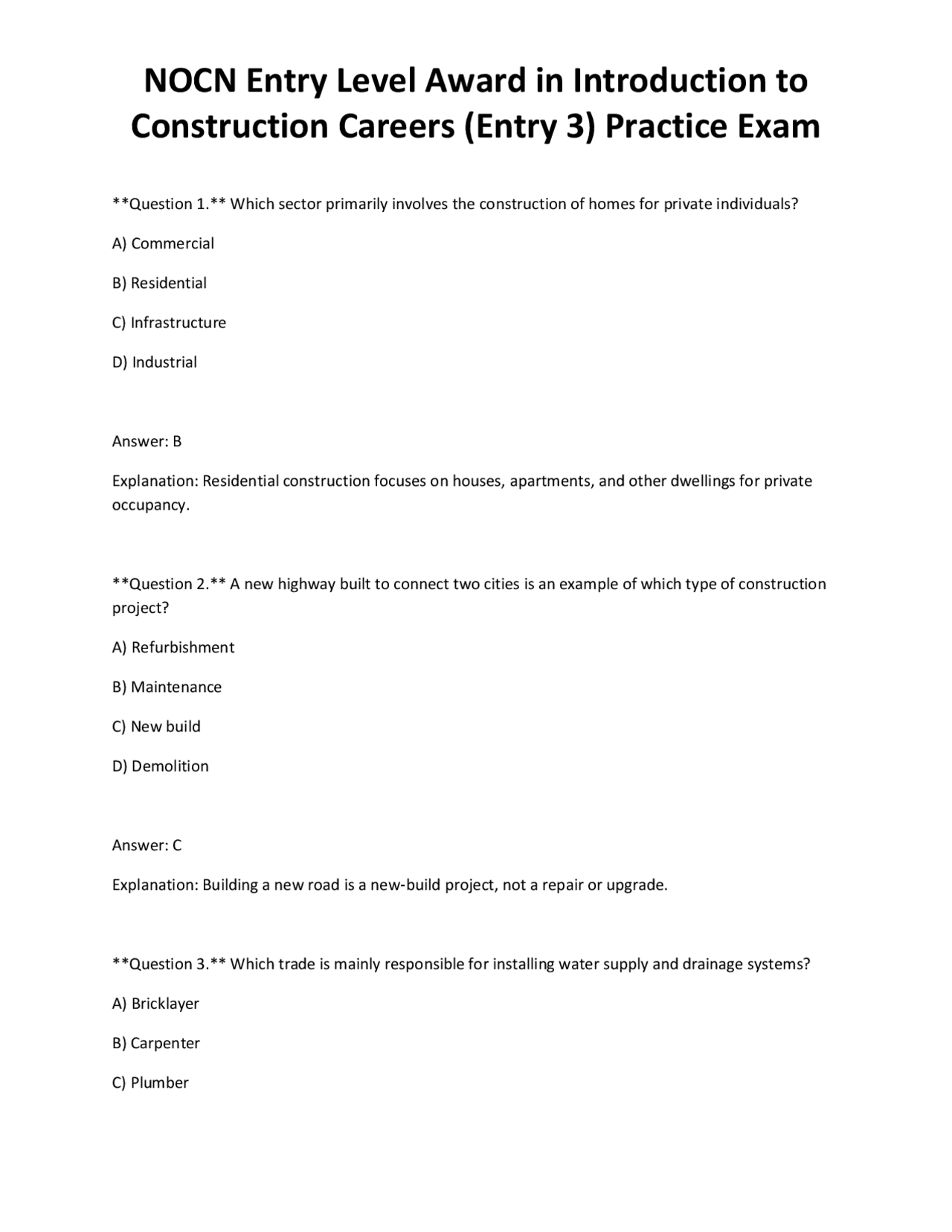 Construction Careers Practice Exam: Entry Level Award Questions | Exams ...