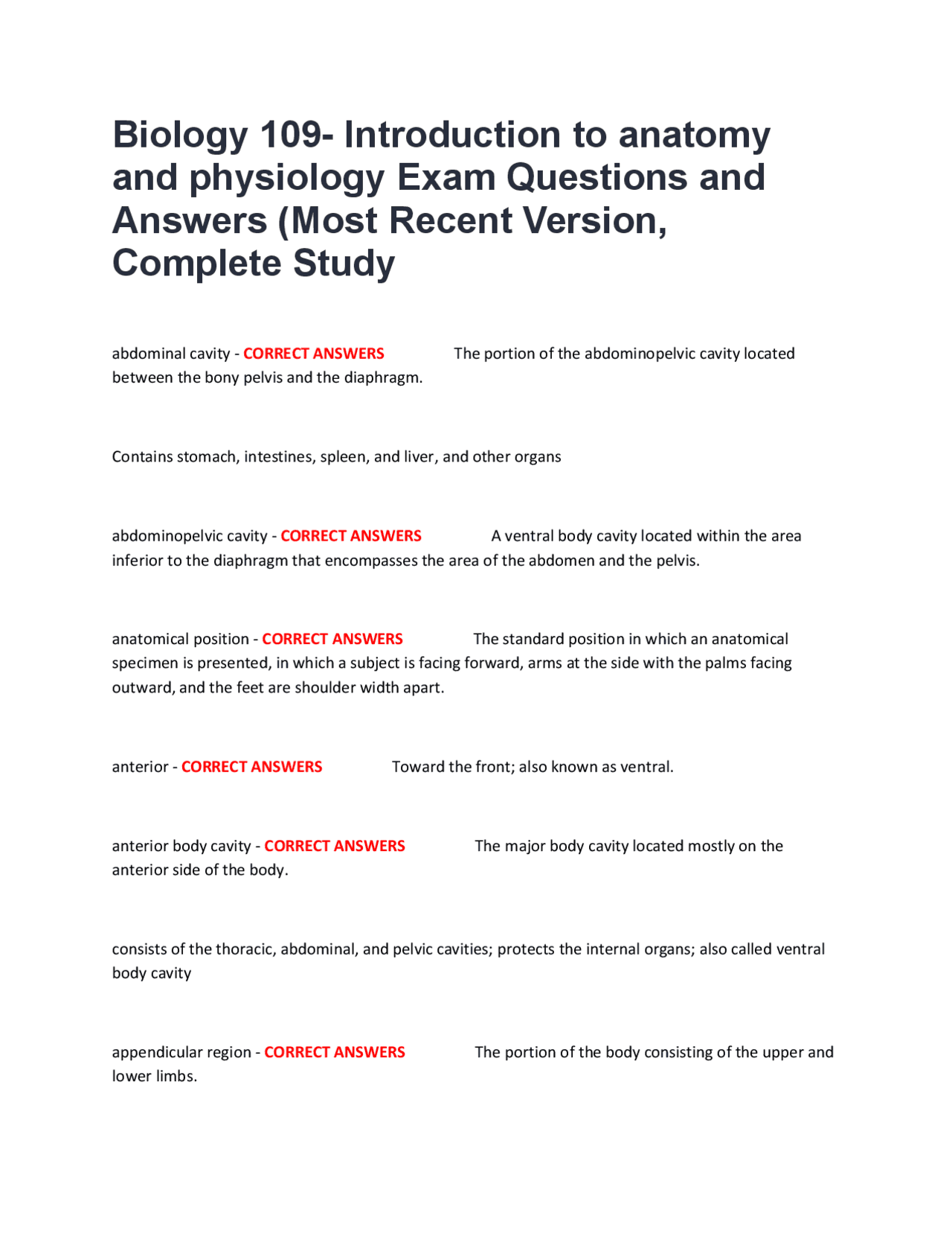 Anatomy and Physiology Exam Q&A: Comprehensive Study Guide | Exams ...