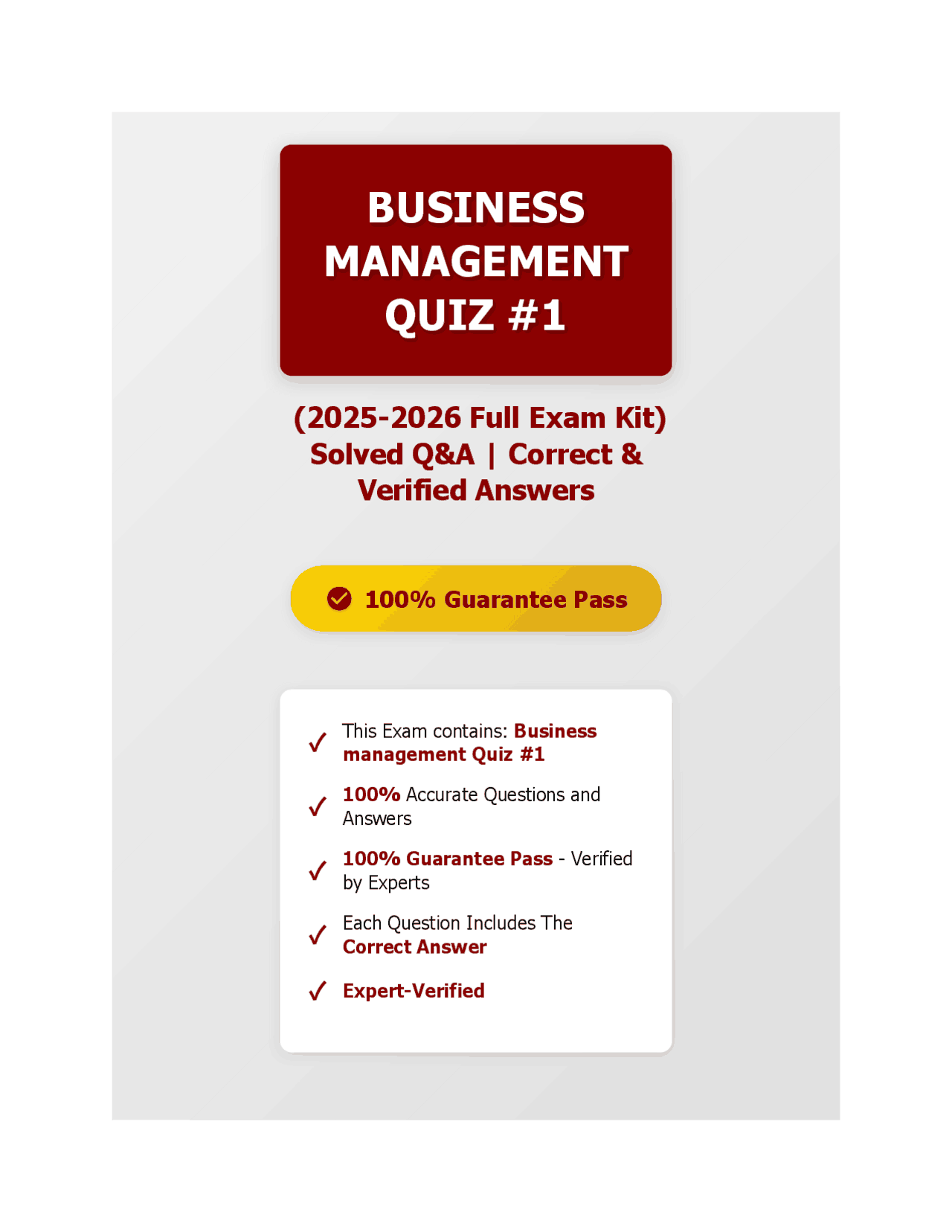 Business Management Quiz #1 (2025–2026 Solved Q&A with Verified Answers ...