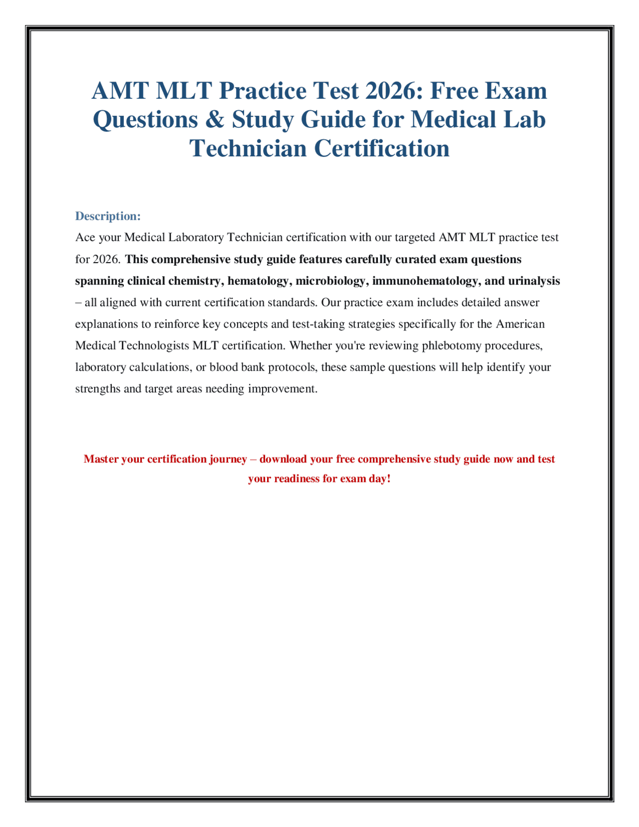 Mlt Comprehensive Exam Question Examples AMT MLT Practice Test 2026: Free Exam Questions & Study Guide | Exams ...