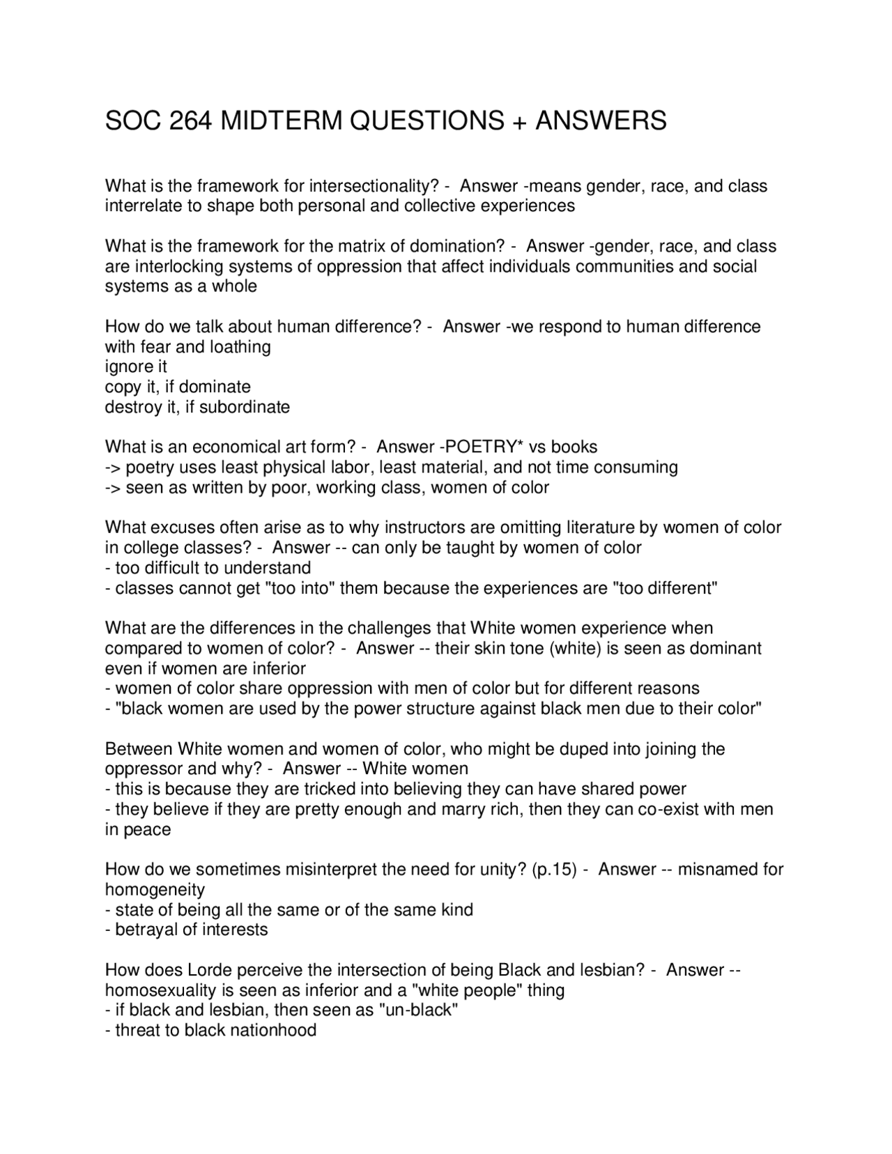 Intersectionality, Oppression, and Racialization: Exam Q&A | Exams ...