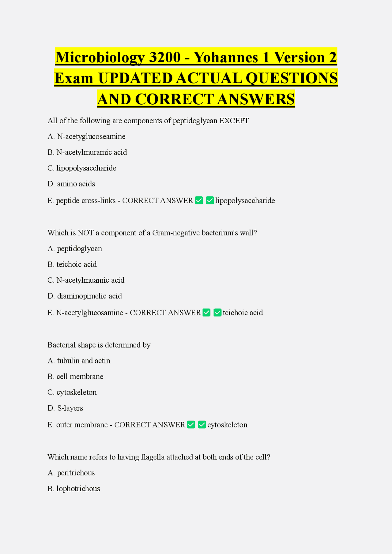 Microbiology Exam Questions and Answers | Exams Medicine | Docsity