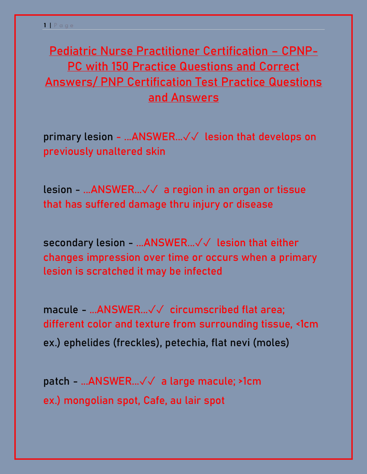 CPNP-PC Practice Questions: Pediatric Dermatology | Exams Project ...