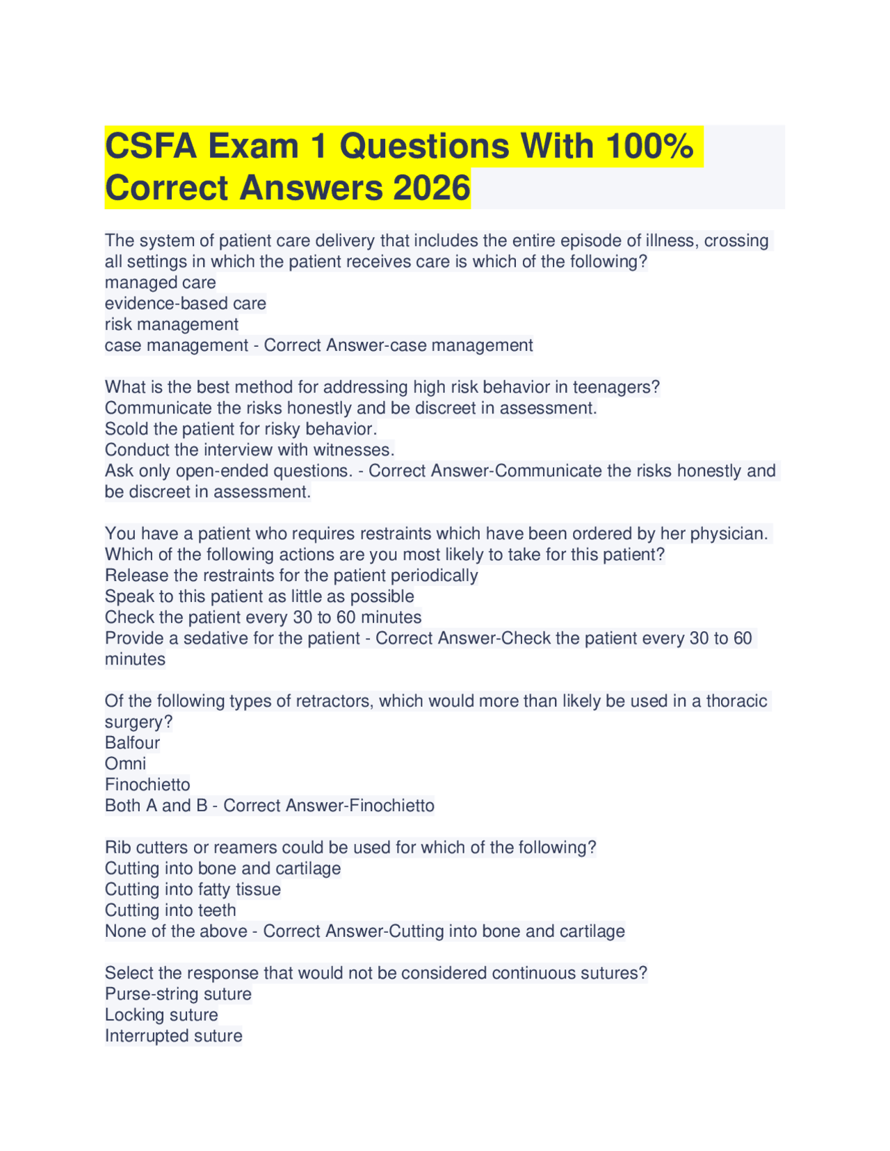 CSFA Exam 1 Questions With 100% Correct Answers 2026 | Exams Advanced ...