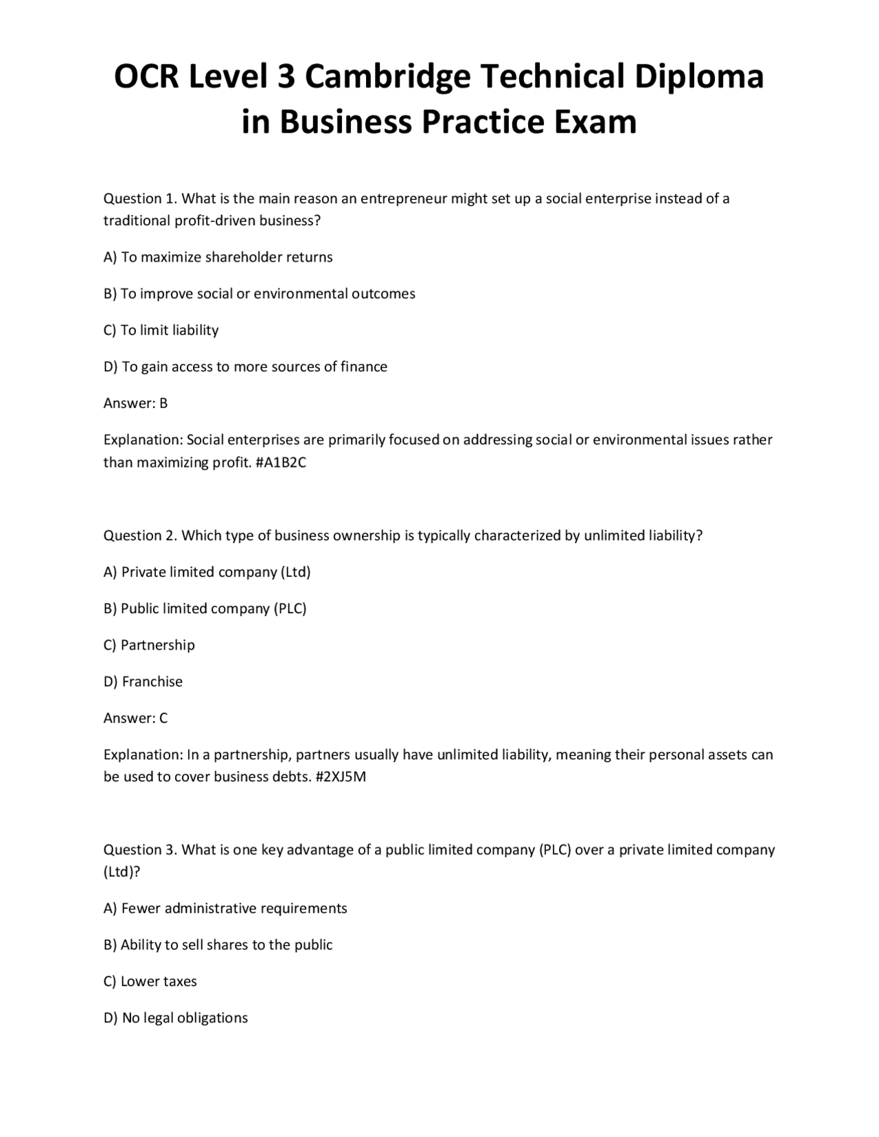 Business Practice Exam: OCR Level 3 Cambridge Technical Diploma | Exams ...