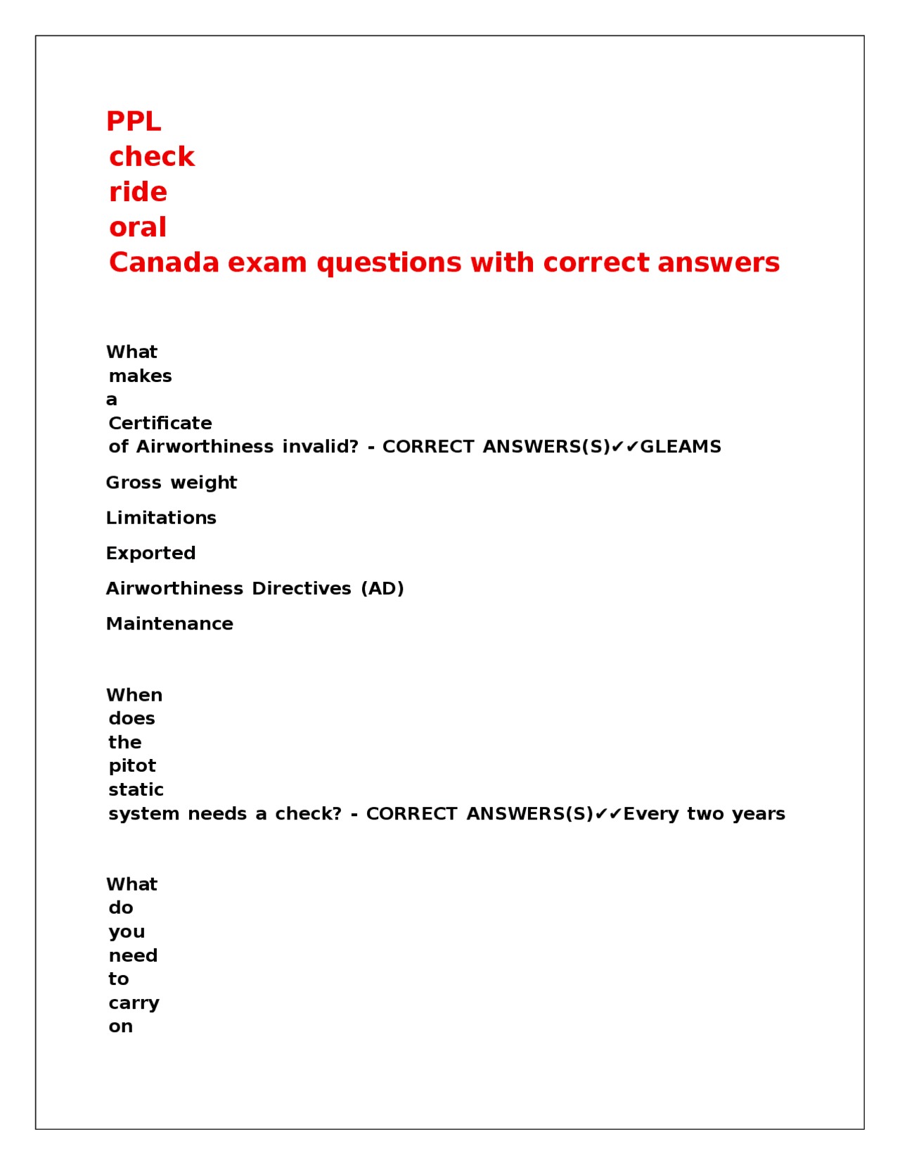 PPL Exam Questions and Answers: Airworthiness and Regulations | Exams ...