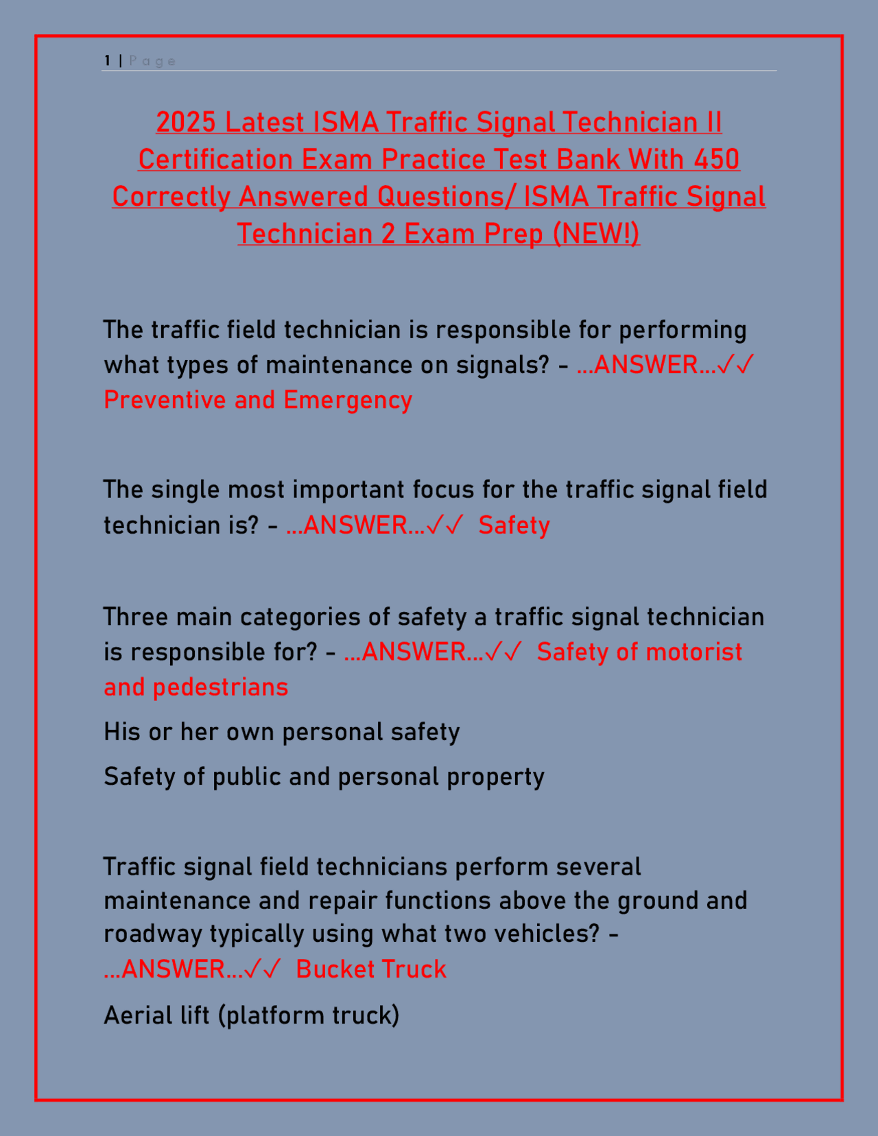 Code Signal Exam ISMA Traffic Signal Technician II Certification Exam Practice Test Bank ...